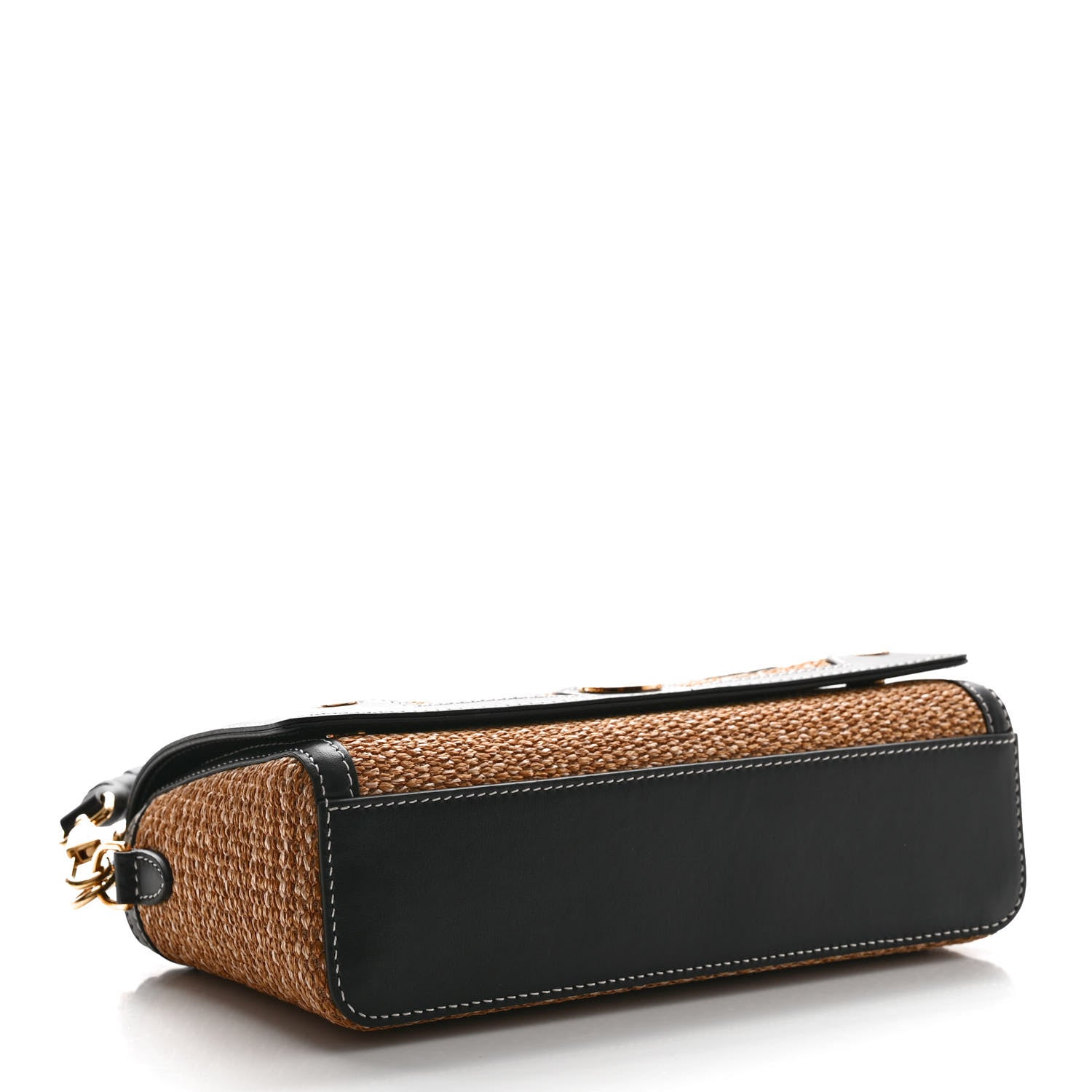 Burberry Raffia Calfskin TB Small Note Crossbody Bag Natural Black 5 of 11
