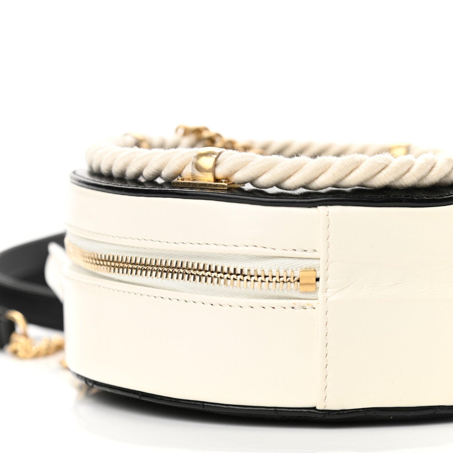 Crumpled Calfskin Cotton Small En Vogue Round Bag Black