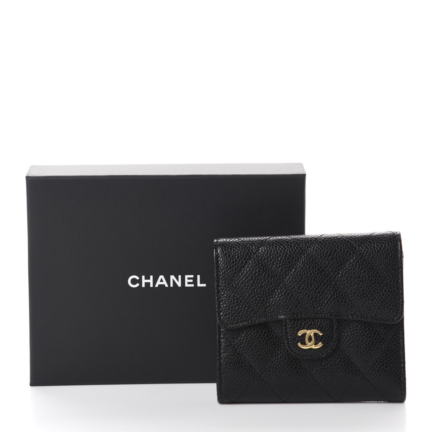 Caviar Quilted Compact Flap Wallet Black