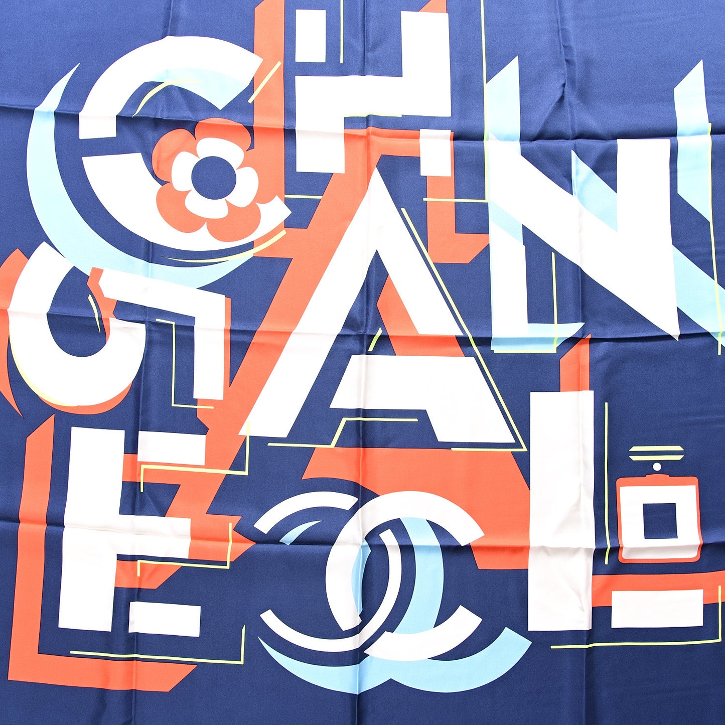 Silk Geometric Logo CC Scarf Navy Blue