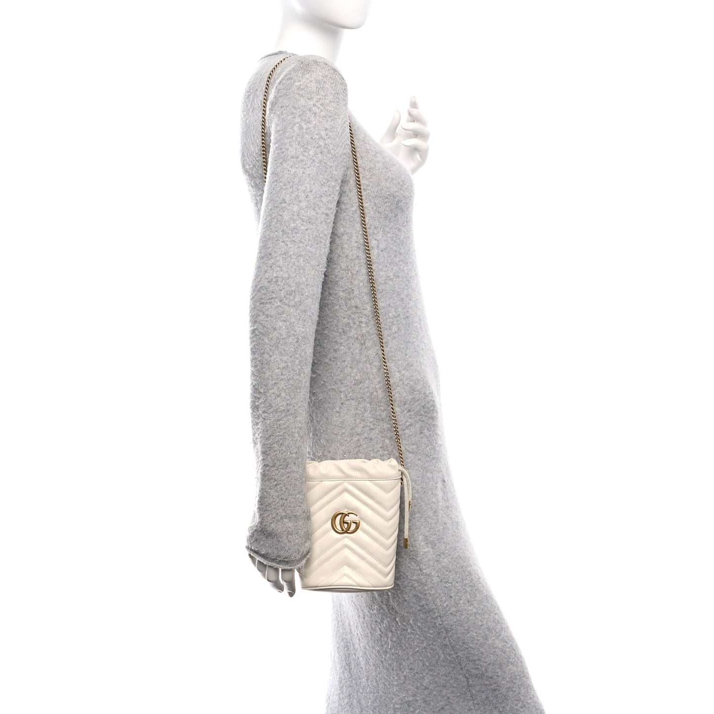 Calfskin Matelasse Mini GG Marmont 2.0 Bucket Bag White