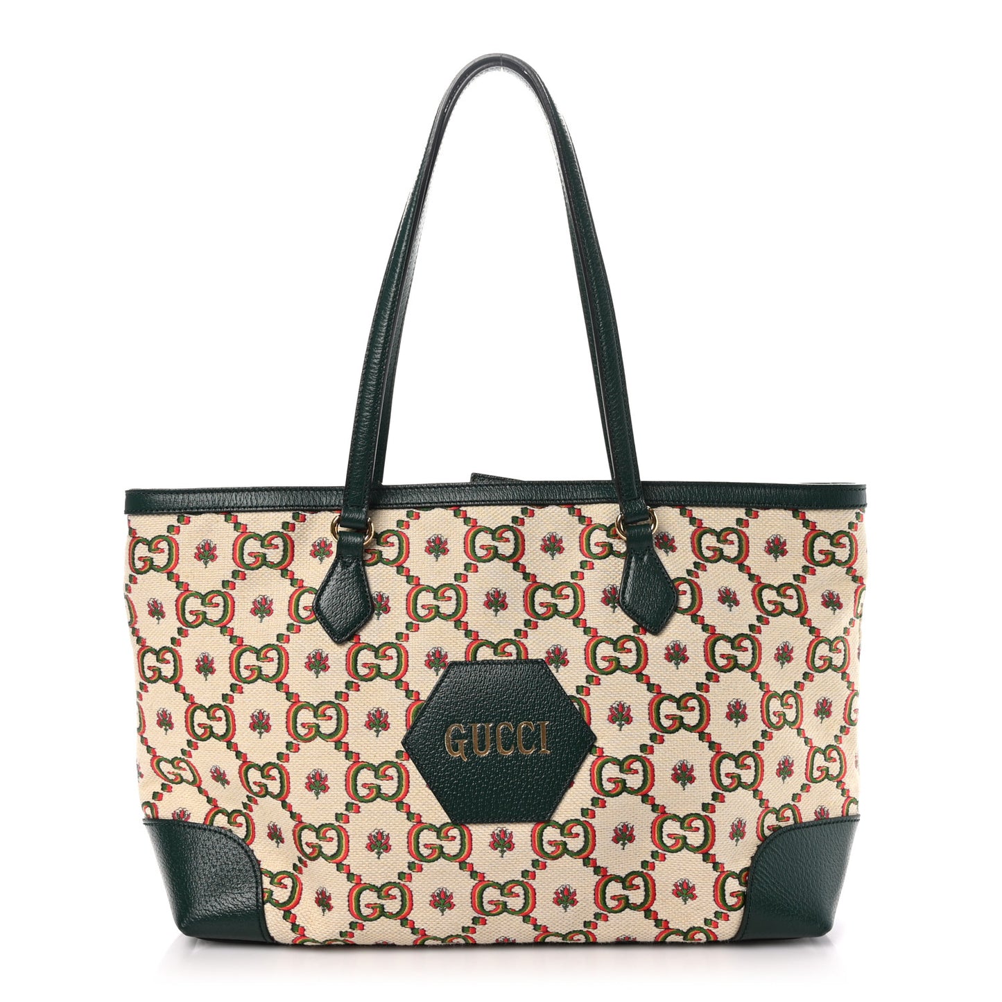 Cotton Textured Dollar Calfskin GG Monogram Floral Medium Gucci 100 Ophidia Tote Bag Beige Green Multicolor Vintage Green