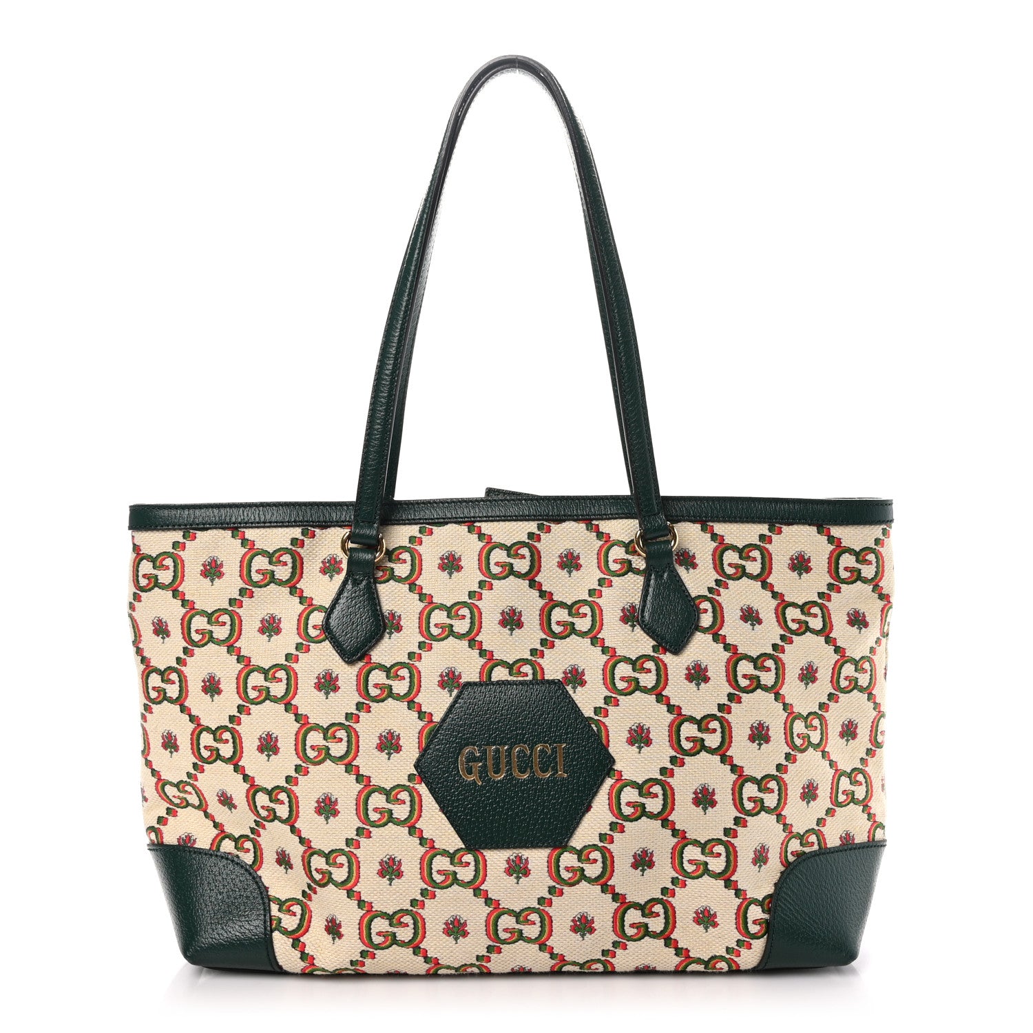 Gucci Cotton Textured Dollar Calfskin GG Monogram Floral Medium Gucci 100 Ophidia Tote Bag Beige Green Multicolor Vintage Green 1 of 9