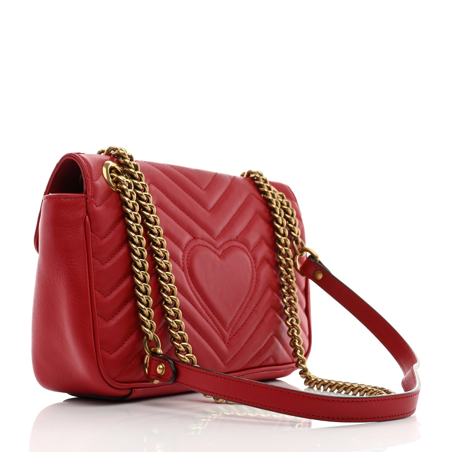 Calfskin Matelasse Small GG Marmont Shoulder Bag Hibiscus Red