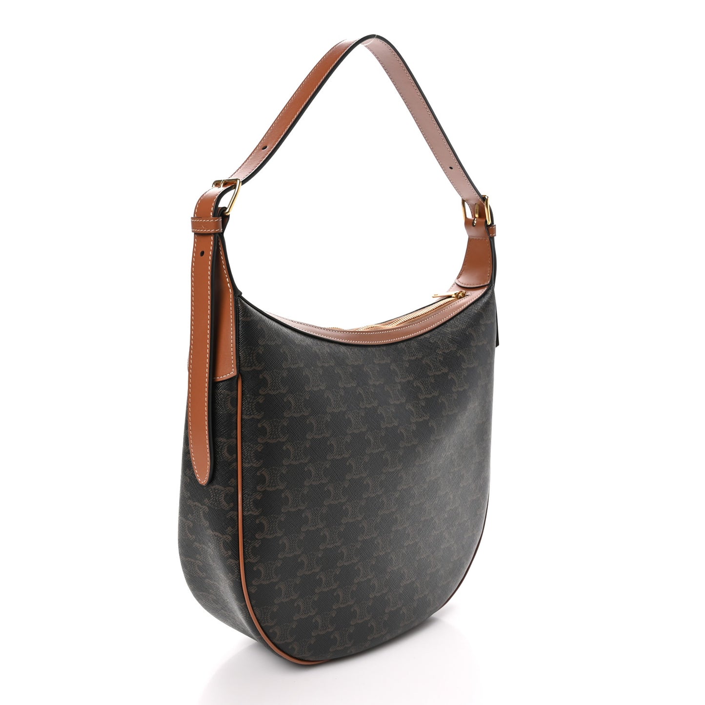 Calfskin Triomphe Canvas Heloise Shoulder Bag Tan