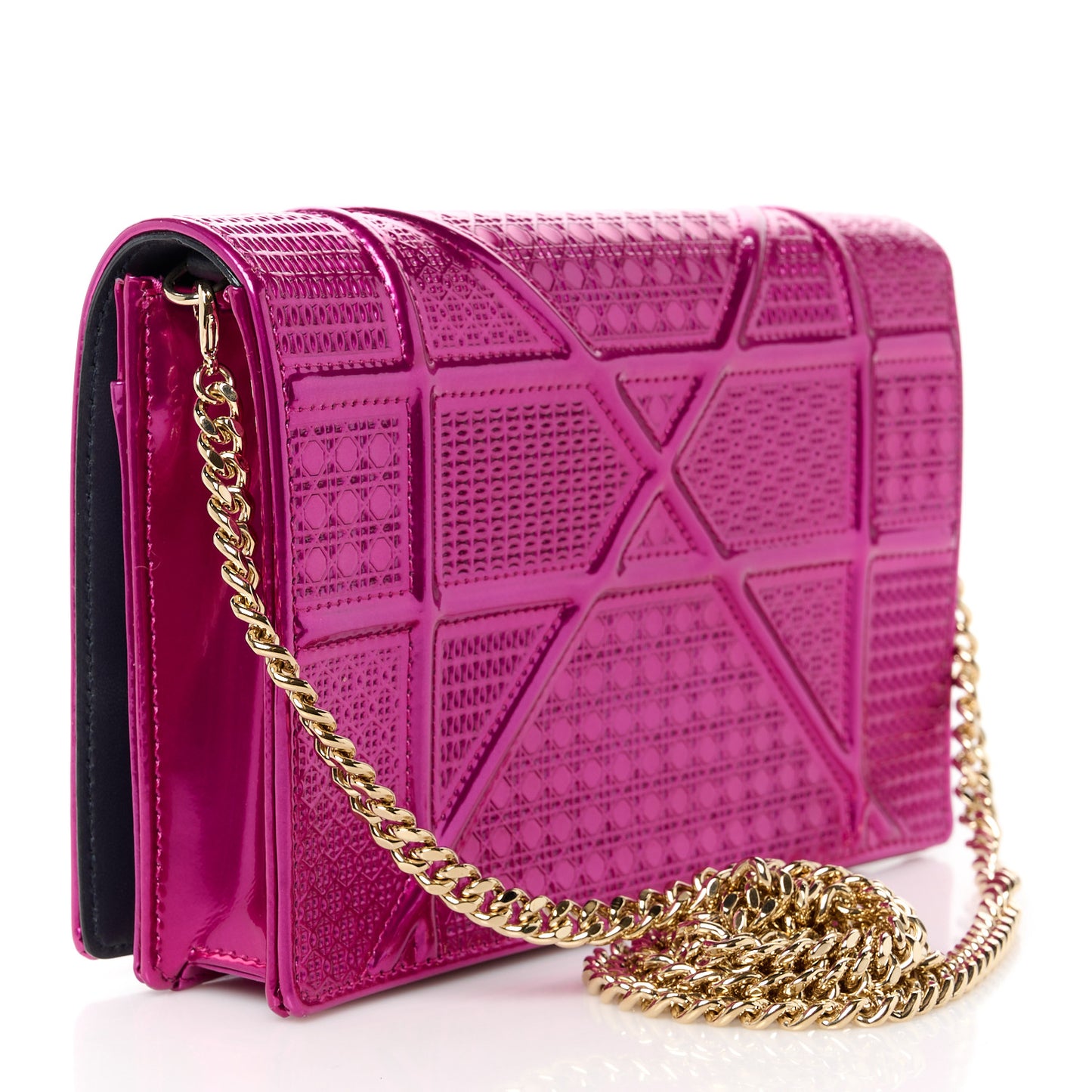 Patent Micro-Cannage Diorama Wallet on Chain Pouch Fuchsia