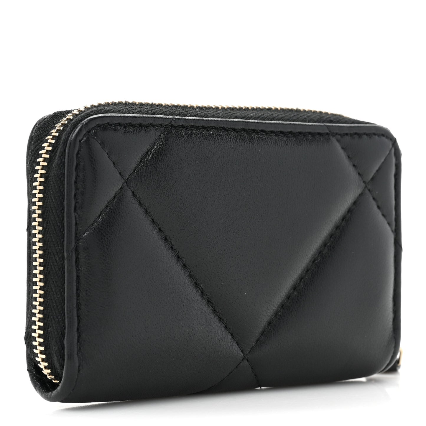 Lambskin Quilted Chanel 19 Zip Around Coin Purse Wallet Black