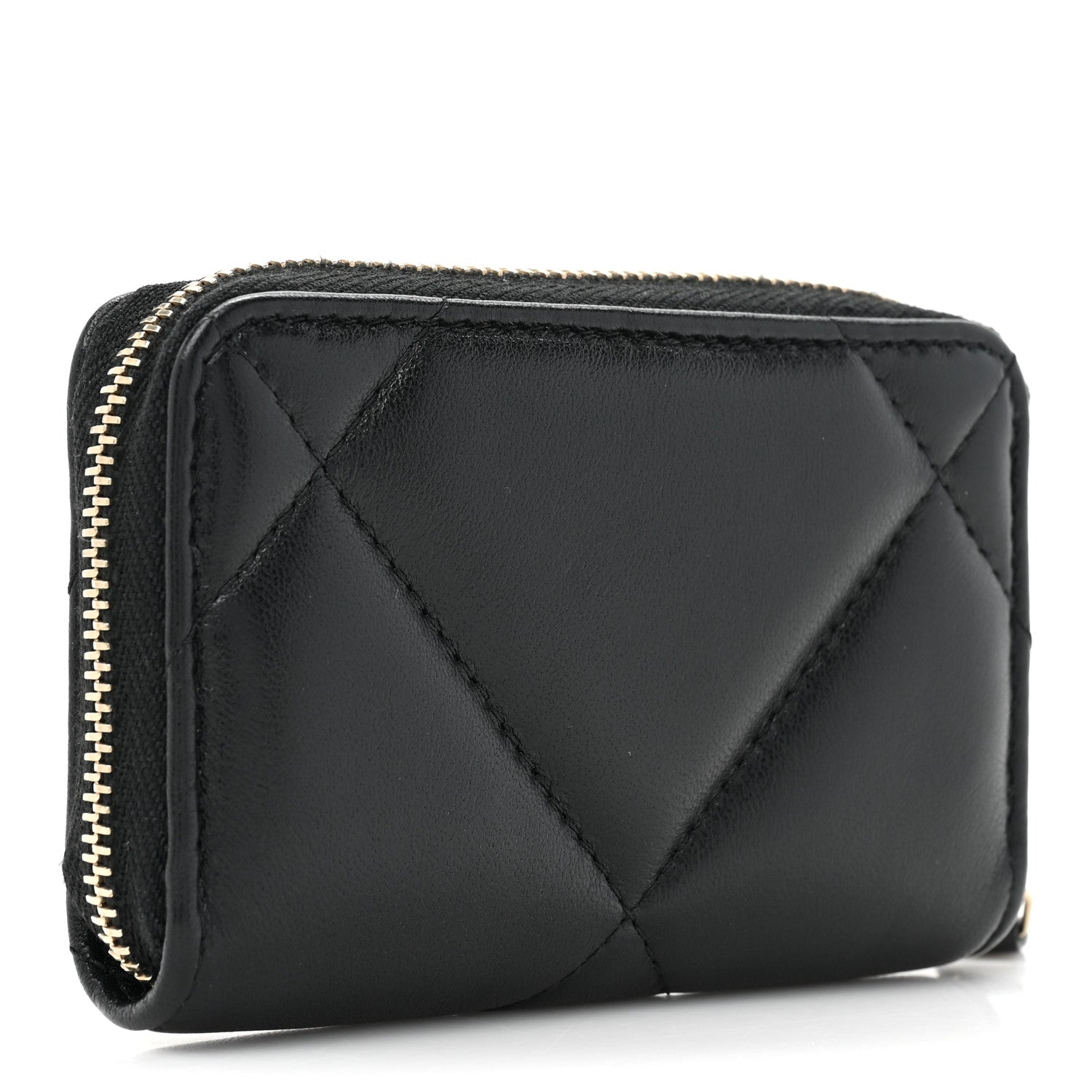 Chanel Lambskin Quilted Chanel 19 Zip Around Coin Purse Wallet Black 3 of 12