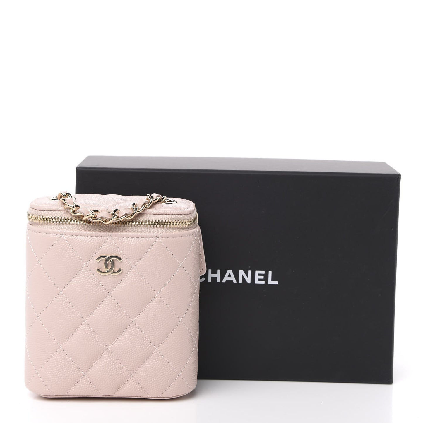 Caviar Quilted Small Vertical Coco Beauty Vanity Case With Chain Light Pink
