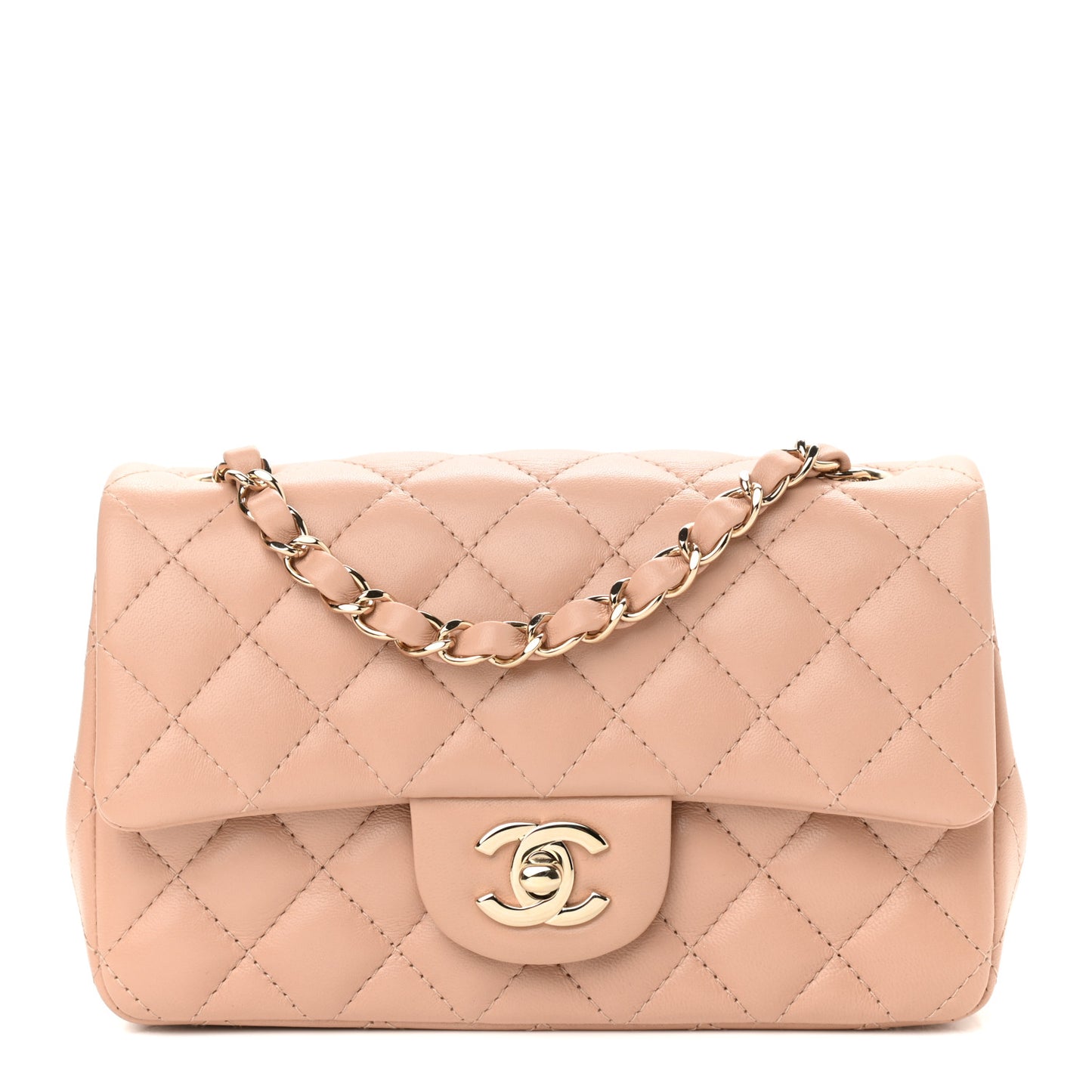 Lambskin Quilted Mini Rectangular Flap Beige