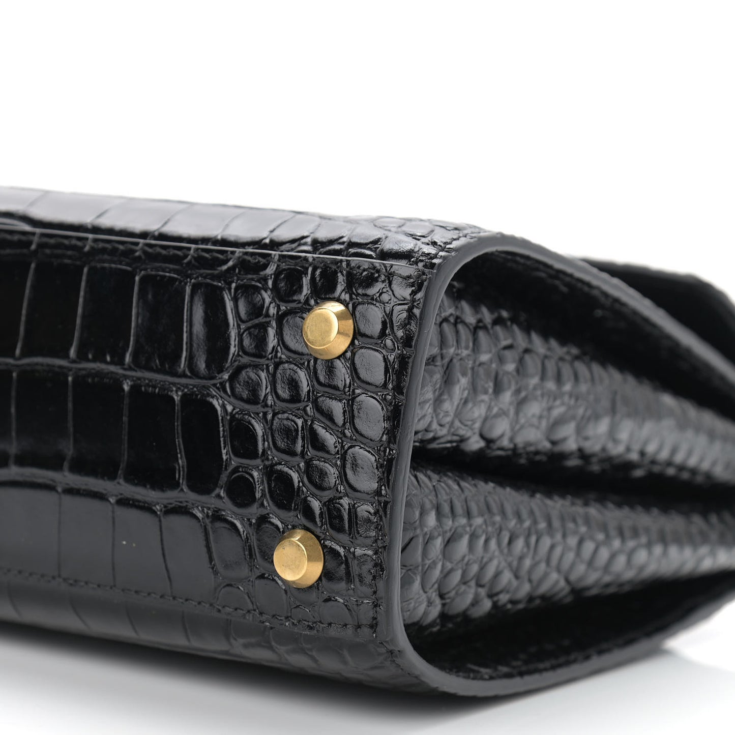 Shiny Calfskin Crocodile Embossed Medium Ghost Shoulder Bag Black