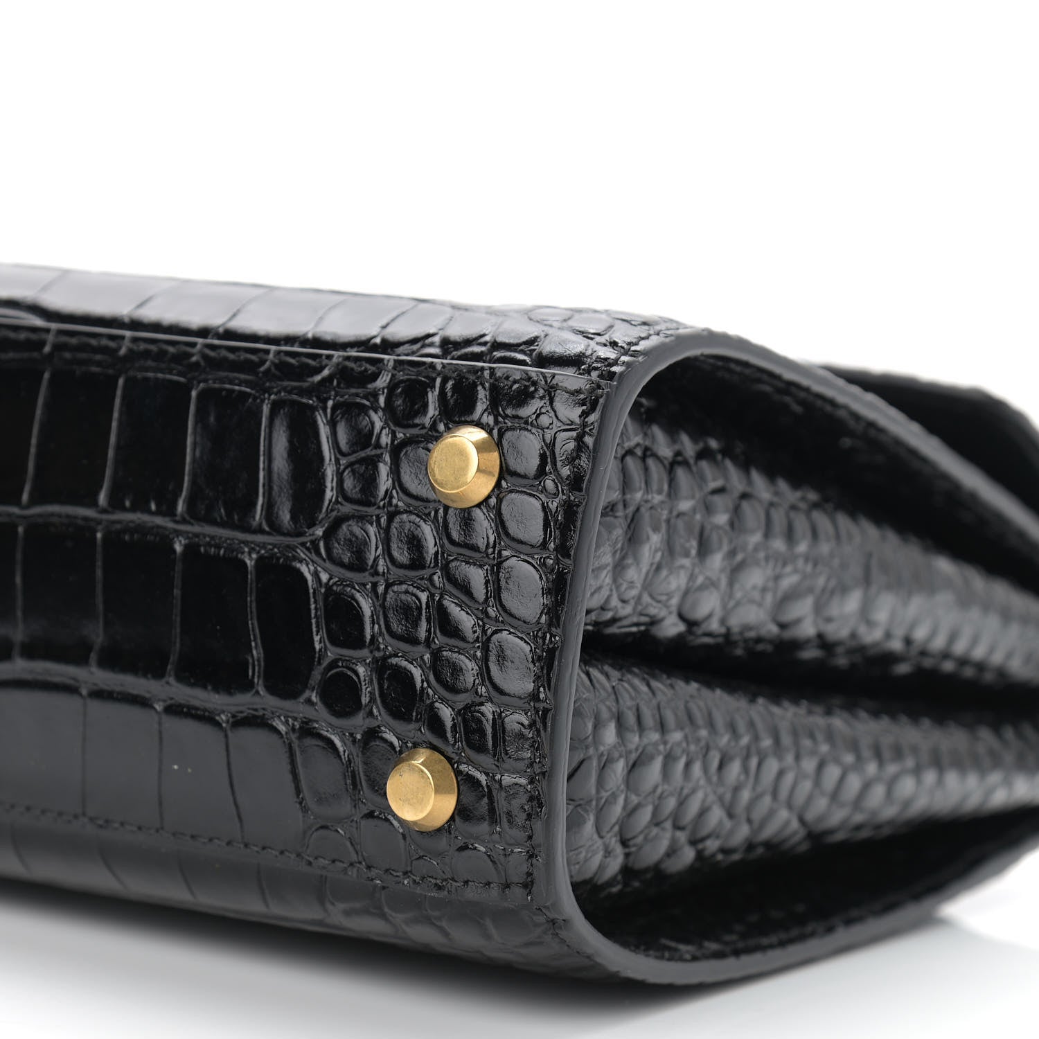 Balenciaga Shiny Calfskin Crocodile Embossed Medium Ghost Shoulder Bag Black 9 of 10