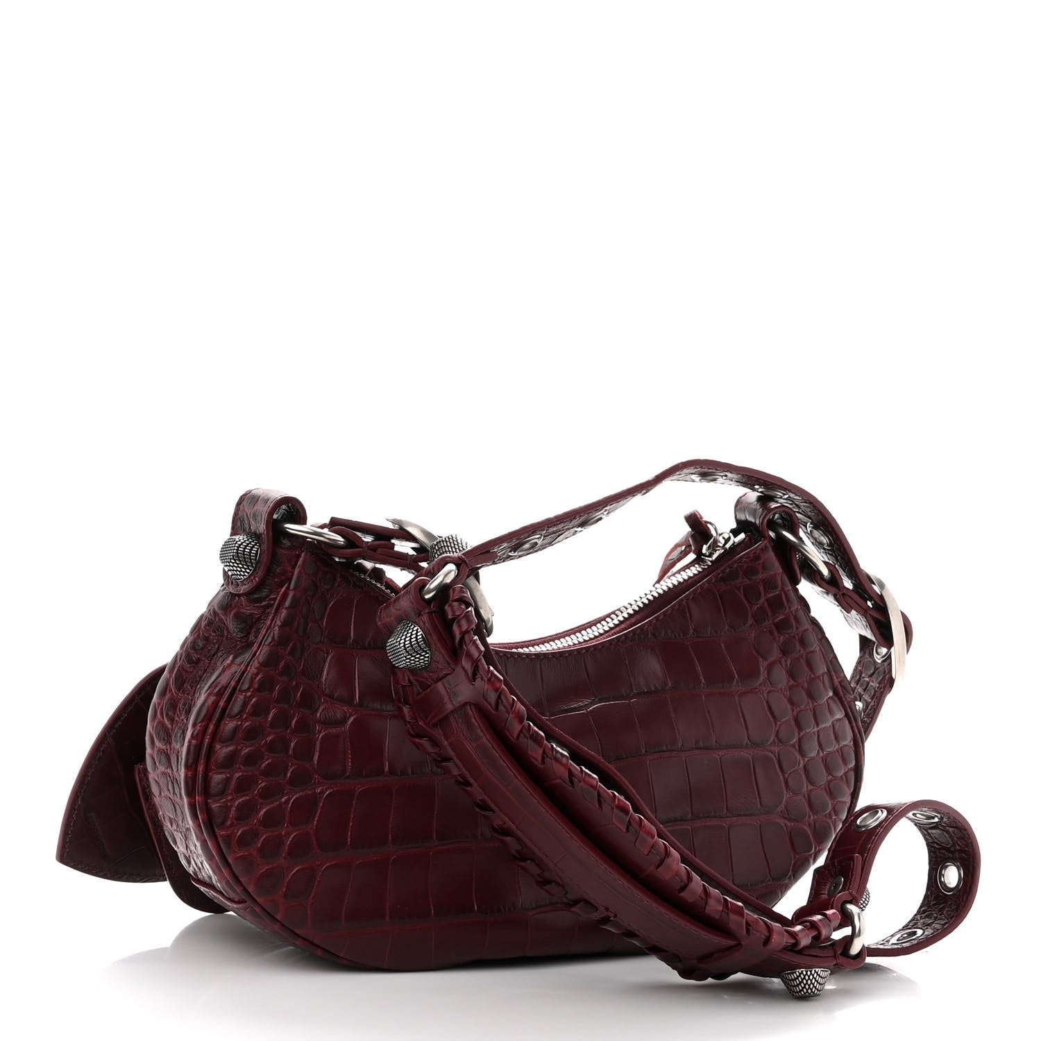 Balenciaga Extra Supple Calfskin Crocodile Embossed Le Cagole Shoulder Bag XS Dark Red 3 of 10