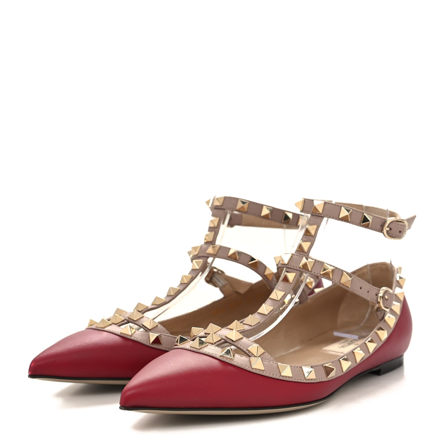 Calfskin Nappa Rockstud Cage Ballerina Flats 37 Scarlet Poudre