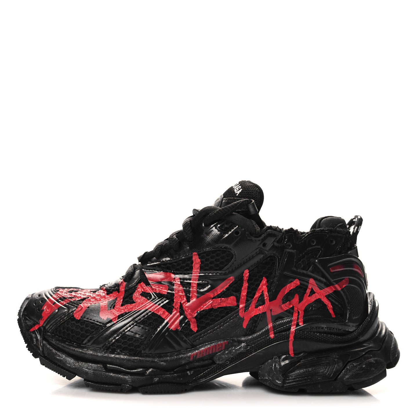 Mesh Rubber Graffiti Mens Runner Sneakers 39 Black Red