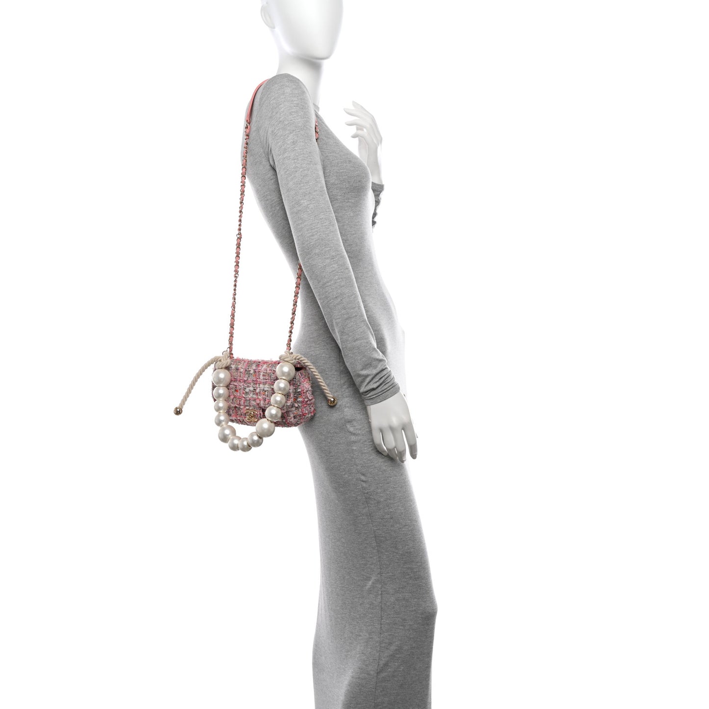 Tweed Mini Pearl Handle Flap Pink Beige Orange Ecru