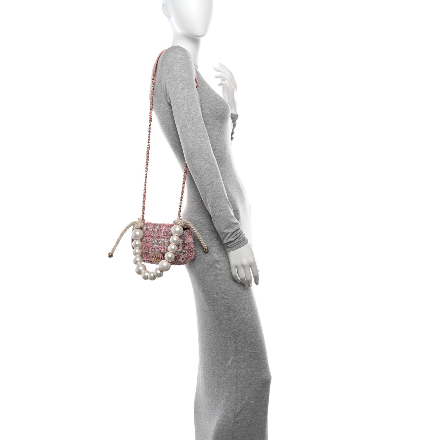 Chanel Tweed Mini Pearl Handle Flap Pink Beige Orange Ecru 2 of 10