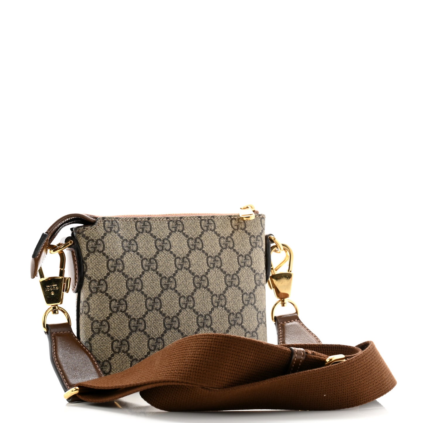 GG Supreme Monogram Azalea Calfskin Small Retro Interlocking G Wristlet Messenger Bag Beige Ebony Brown Sugar