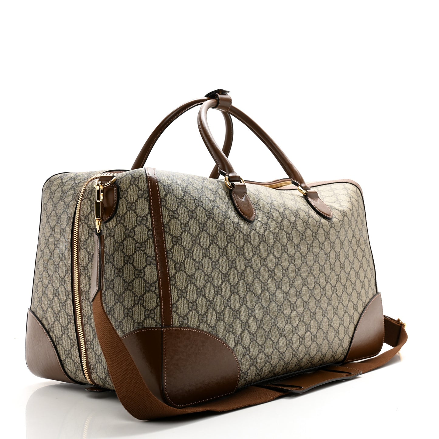 GG Supreme Monogram Azalea Calfskin Retro Interlocking G Large Duffle Bag Beige Ebony Brown Sugar