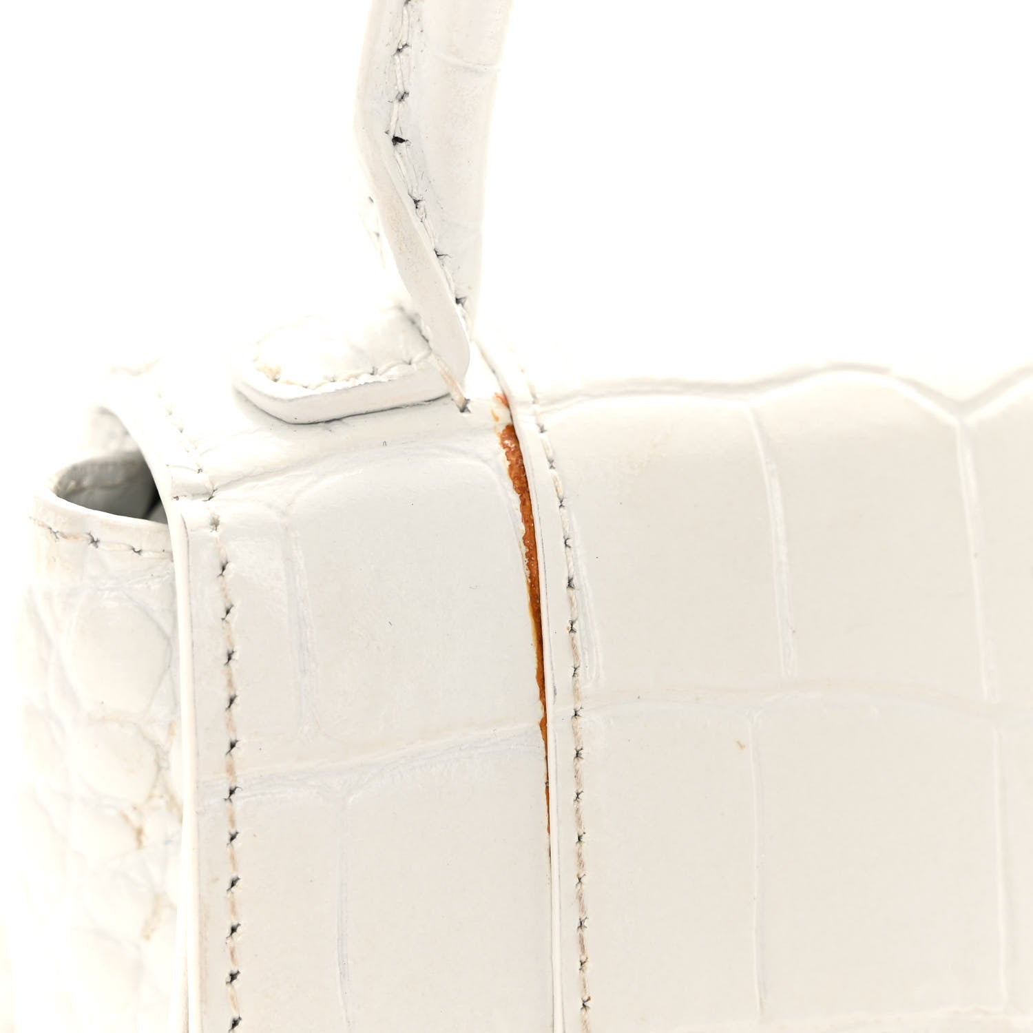 Balenciaga Shiny Calfskin Crocodile Embossed Hourglass Top Handle Bag XS White 3 of 12