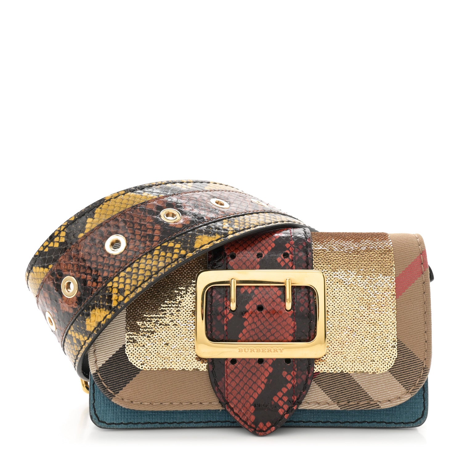 Burberry Suede Watersnake Print House Check Sequin Small Madison Buckle Bag Multicolor 1 of 9
