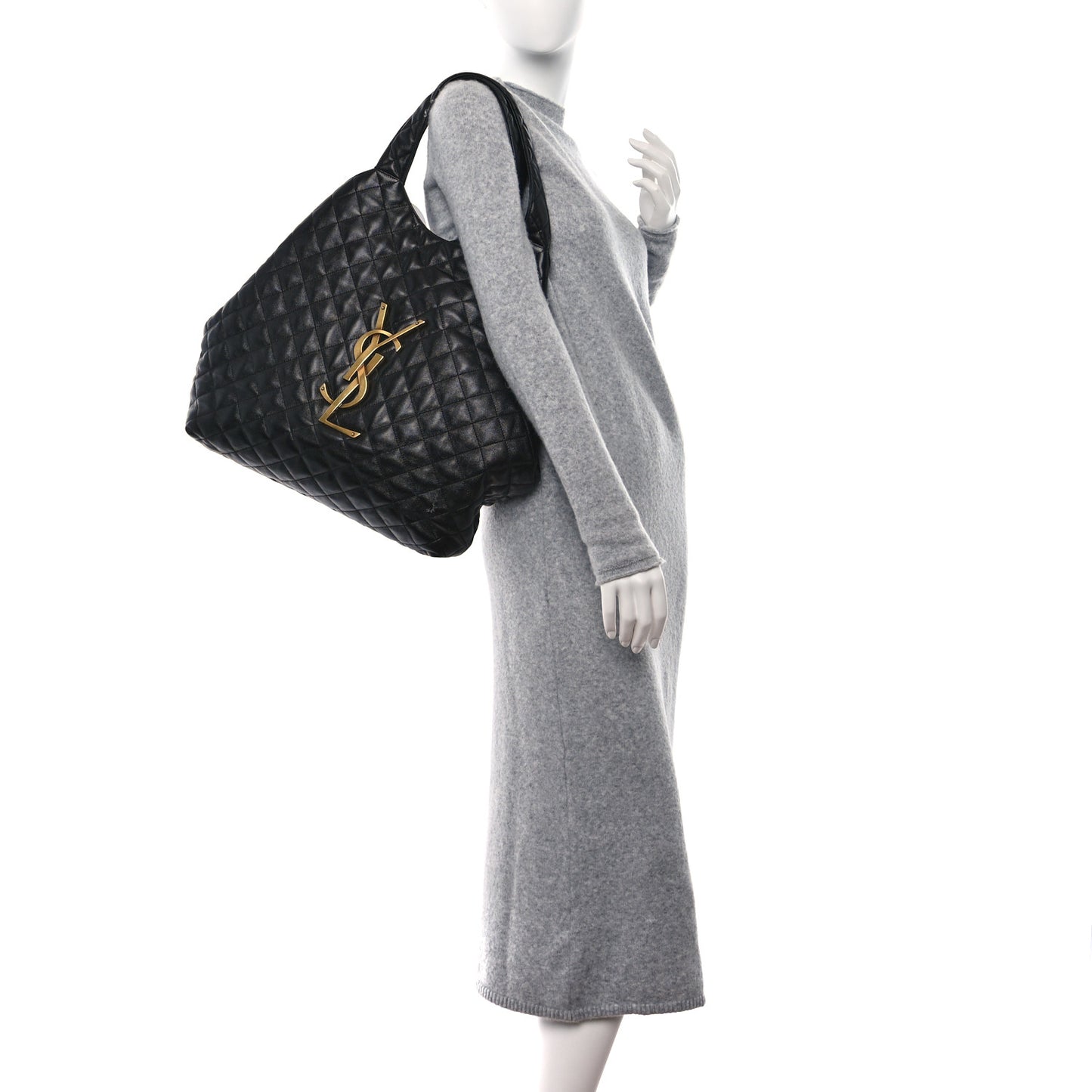 Lambskin Quilted Maxi Icare Shopping Tote Black