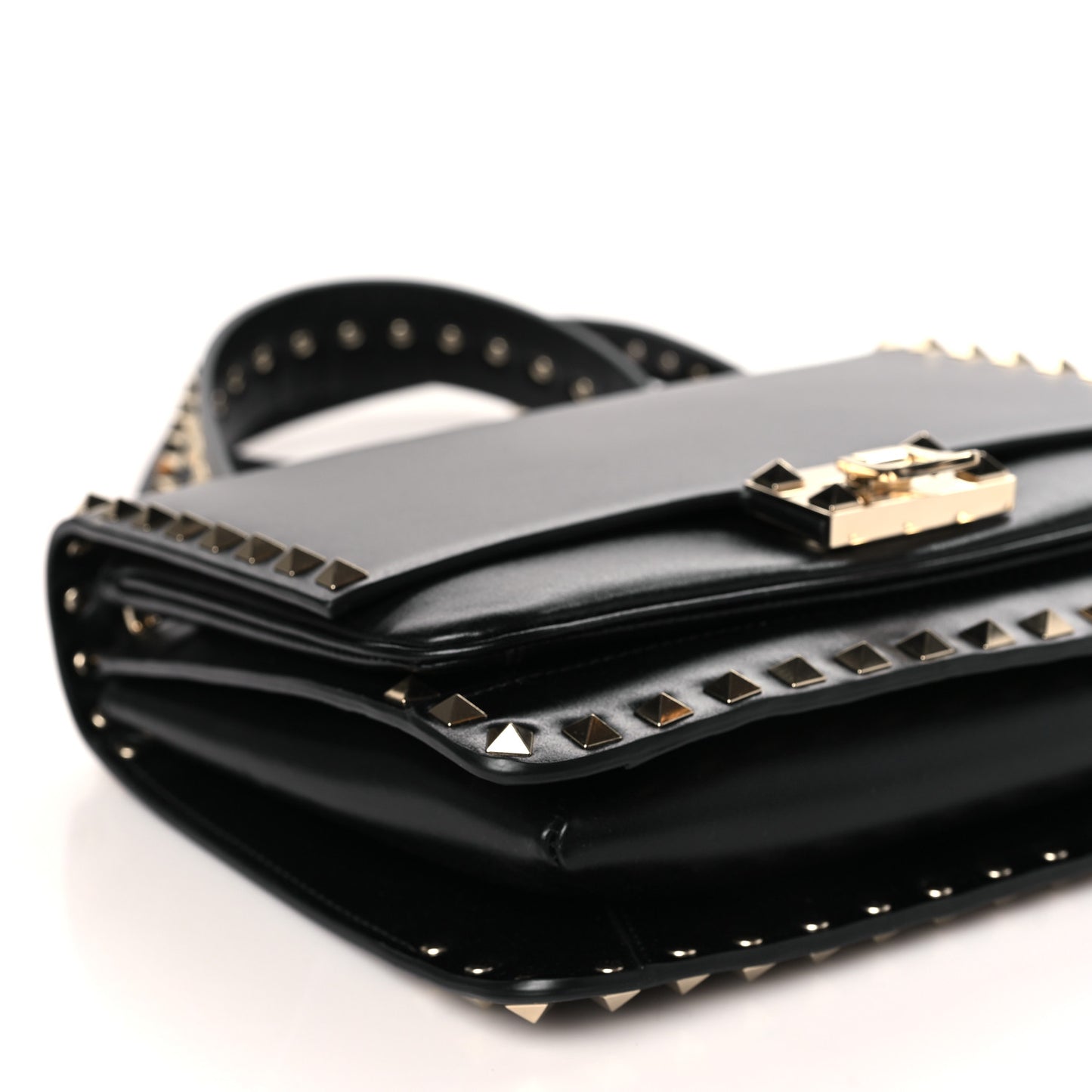 Vitello Rockstud Top Handle Shoulder Bag Black