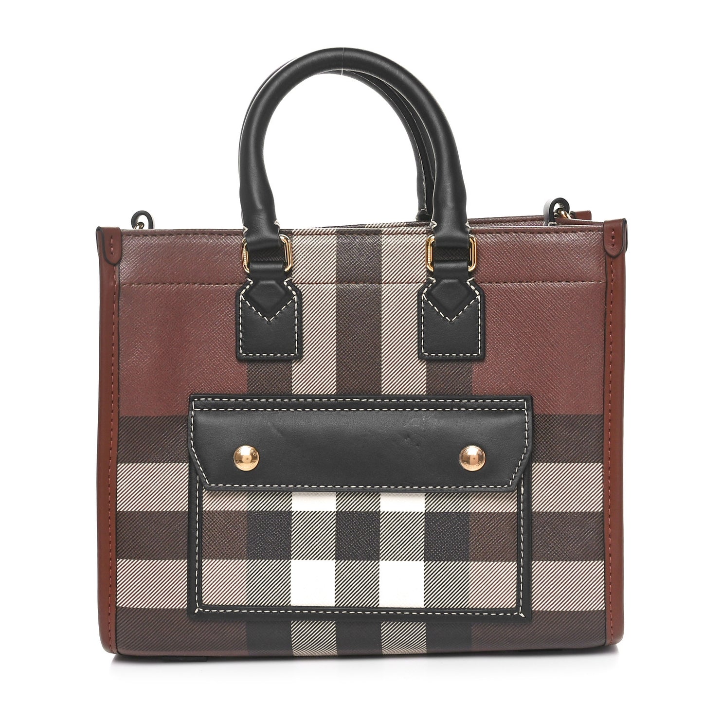 E-Canvas Check Calfskin Mini Freya Tote Dark Birch Brown