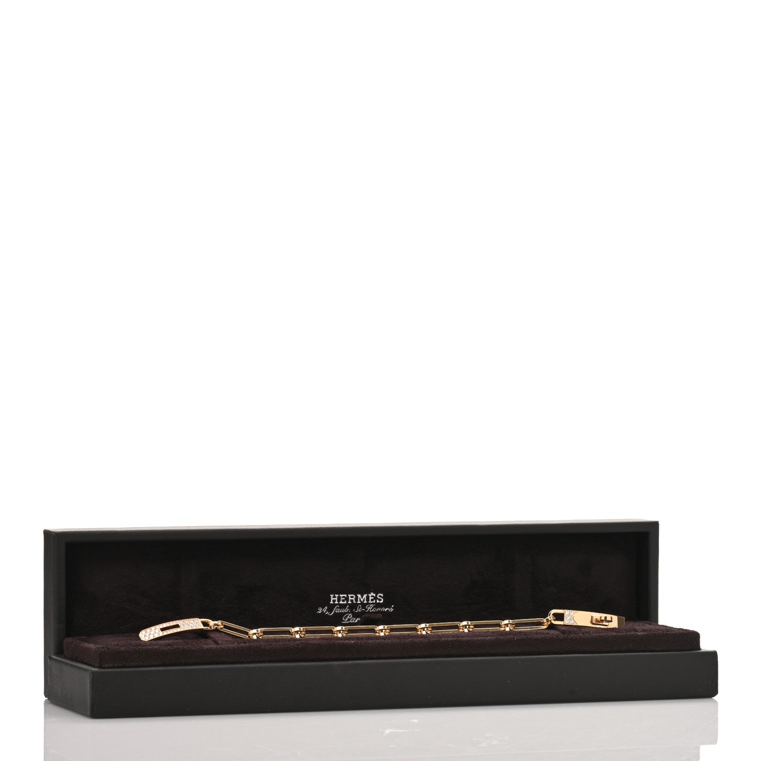 Hermes 18K Yellow Gold Diamond Pave PM Kelly Chaine Bracelet SH 4 of 4