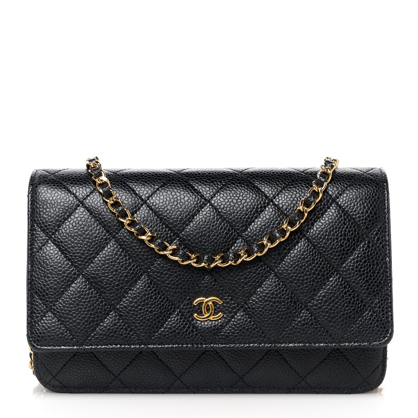 Caviar Quilted Wallet on Chain WOC Black