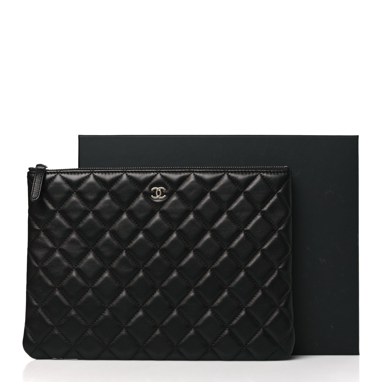 Lambskin Quilted Medium Cosmetic Case Black