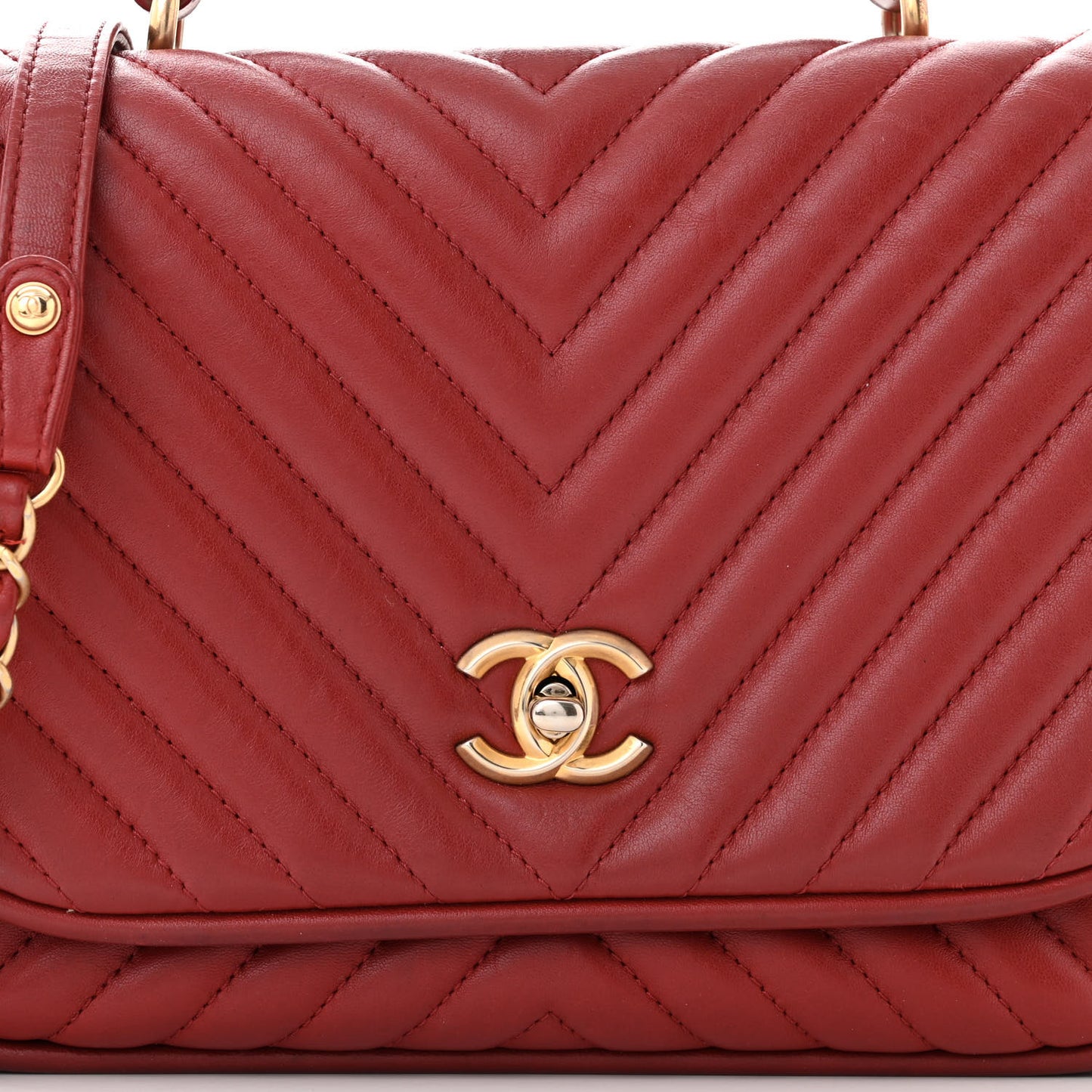 Lambskin Reverse Chevron Quilted Round Top Handle Flap Red