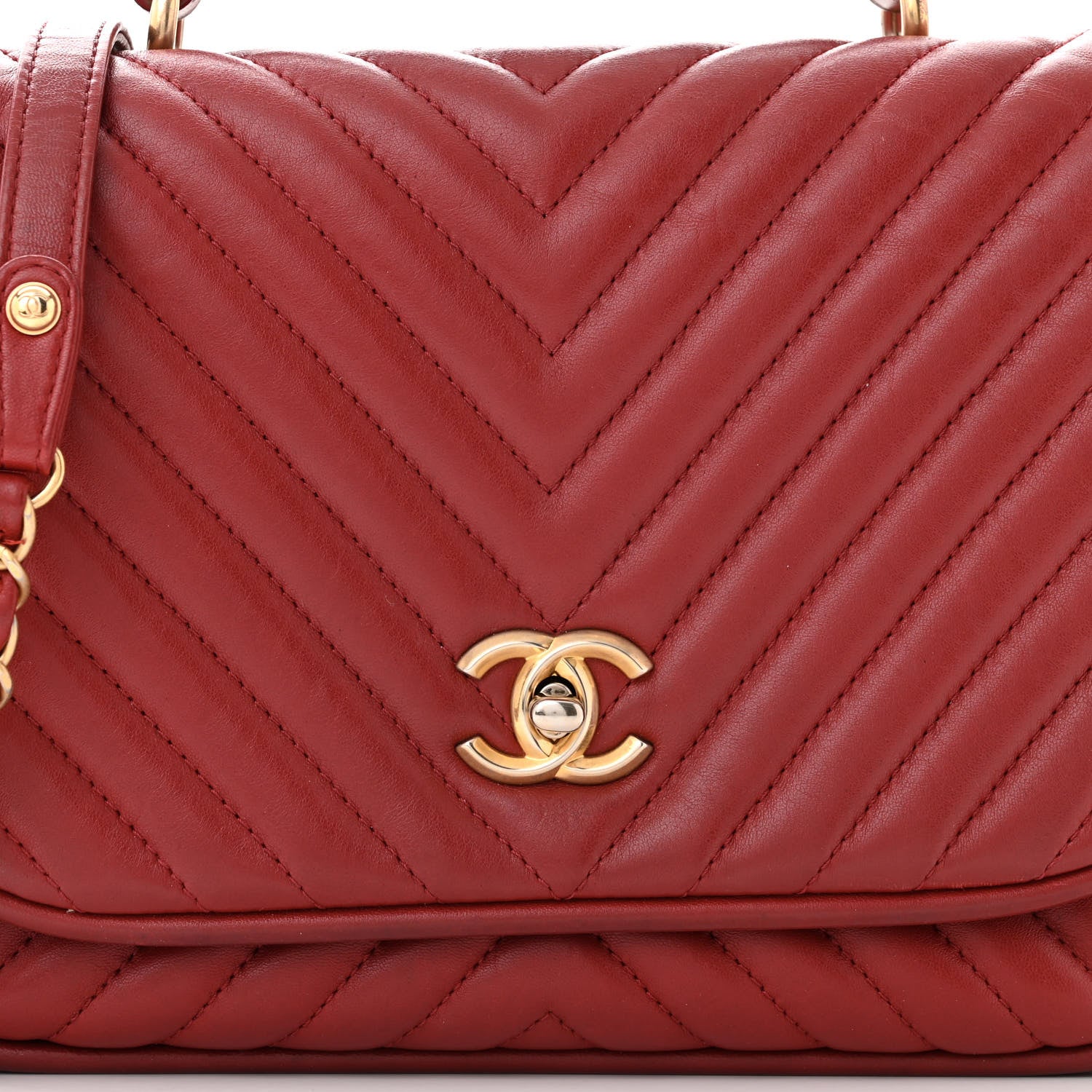 Chanel Lambskin Reverse Chevron Quilted Round Top Handle Flap Red 8 of 11