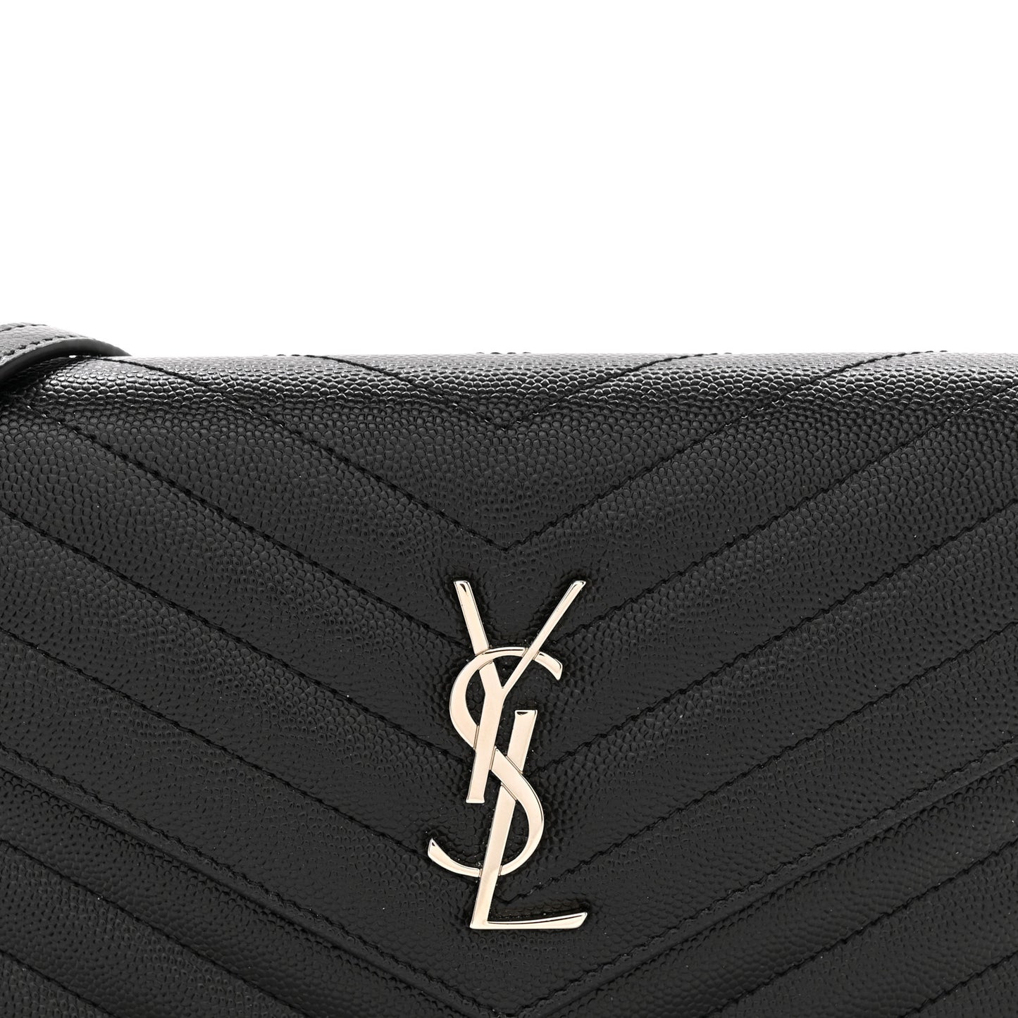 Grain De Poudre Matelasse Chevron Monogram Envelope Chain Wallet Black
