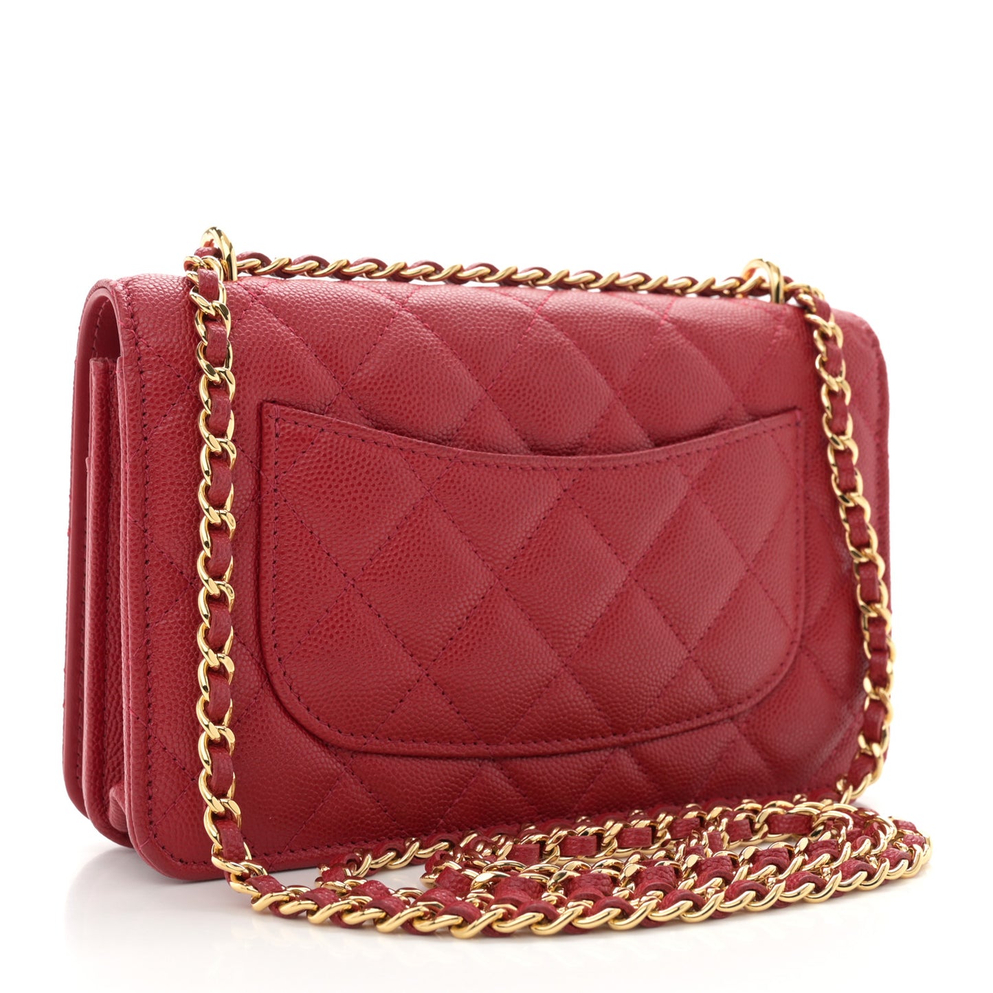 Caviar Quilted Pocket Clutch With Chain WOC Red