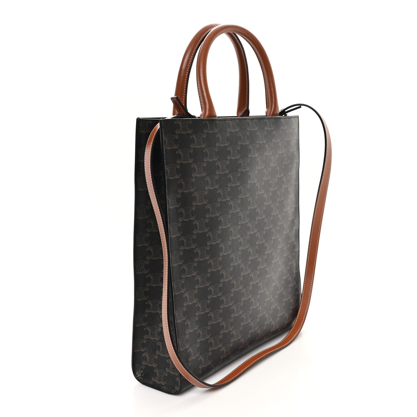 Triomphe Canvas Calfskin Small Vertical Cabas Tan