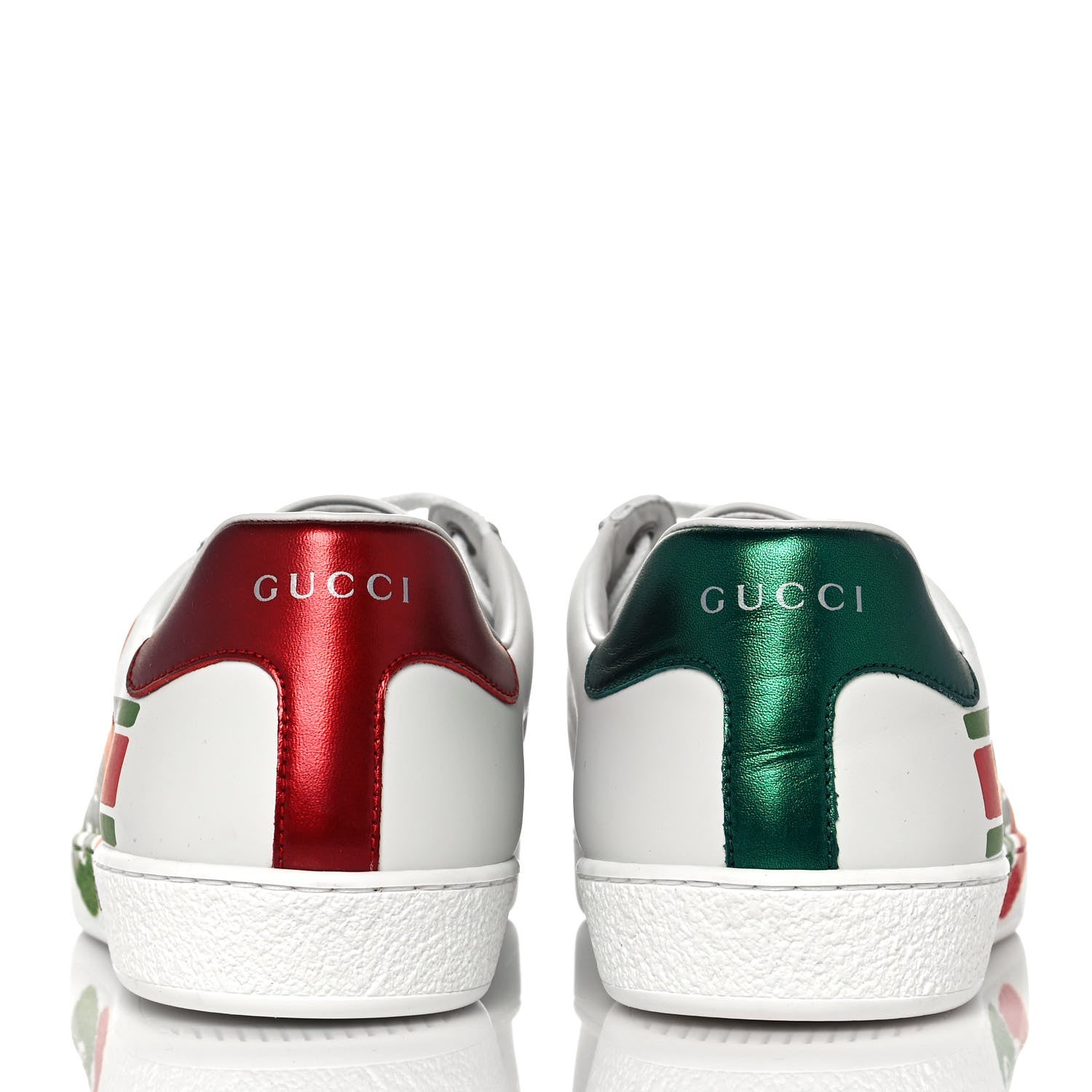 Gucci Calfskin Interlocking G Mens New Ace Sneakers 9 White Red Flame Green 5 of 9
