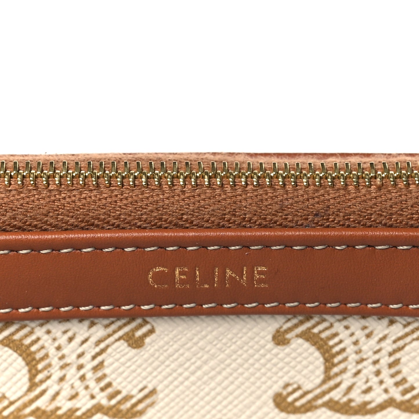 Triomphe Canvas Calfskin Medium Cosmetic Pouch White Tan