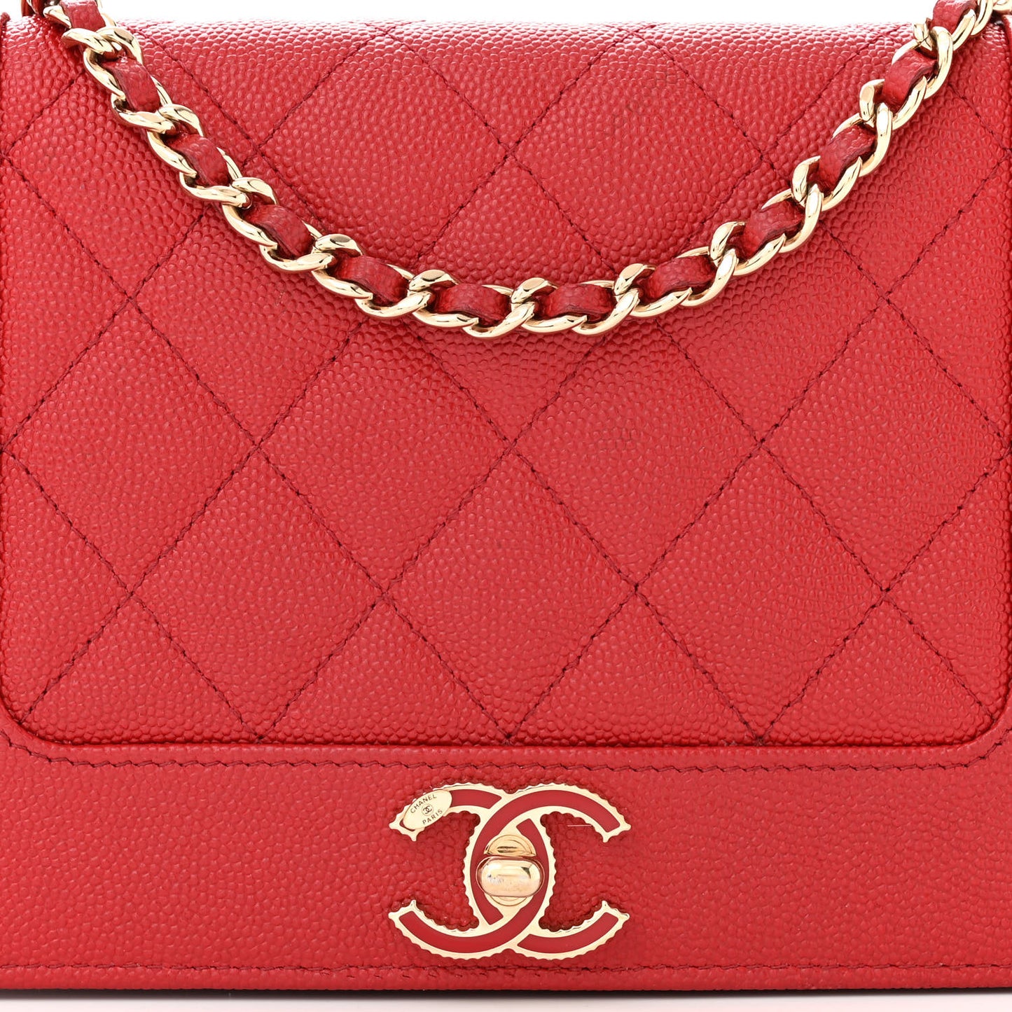 Caviar Quilted Vintage Mademoiselle Wallet On Chain WOC Red