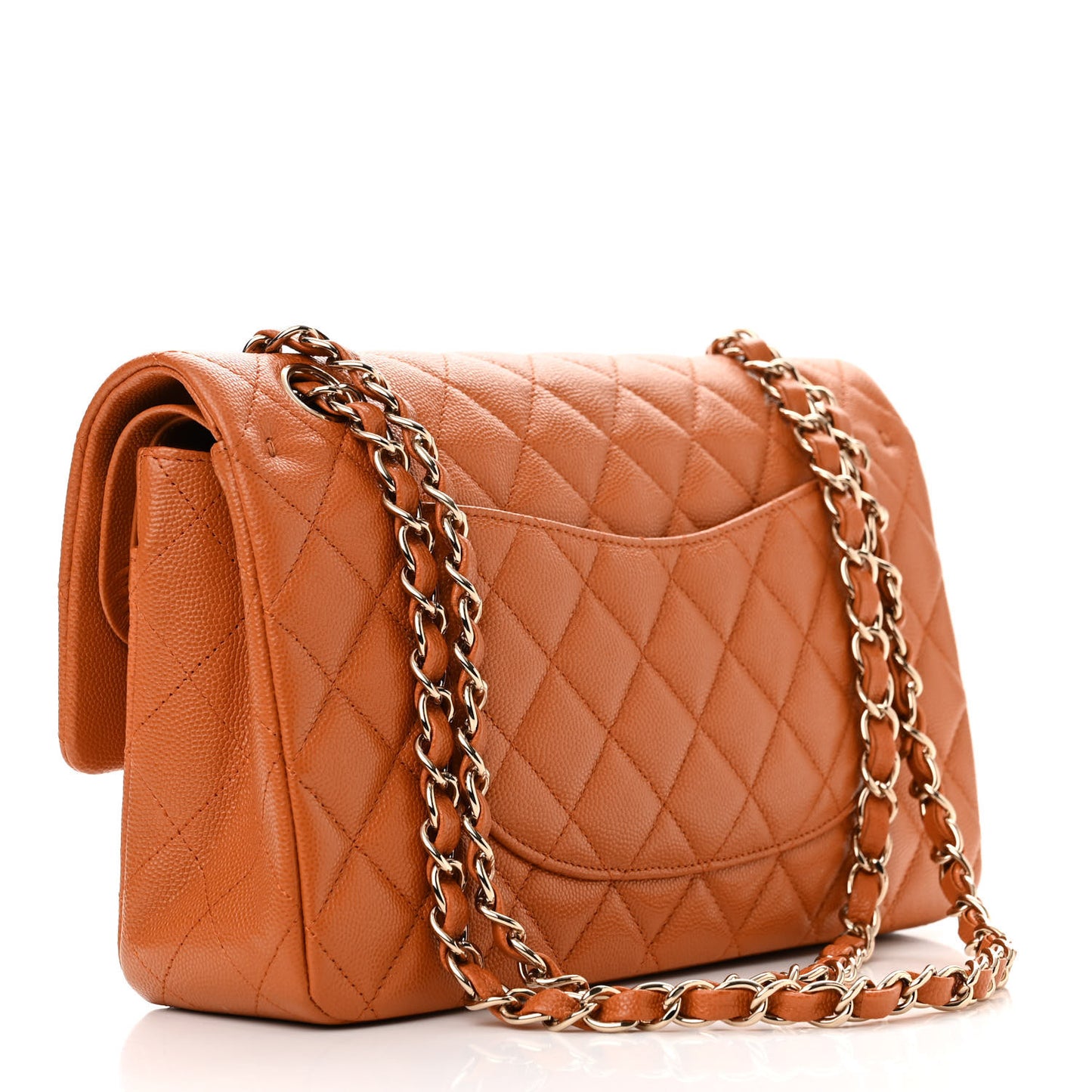 Caviar Quilted Medium Double Flap Light Brown