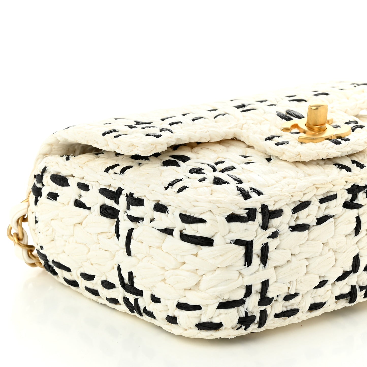 Raffia Effect Tweedy Mini Flap Bag White Black