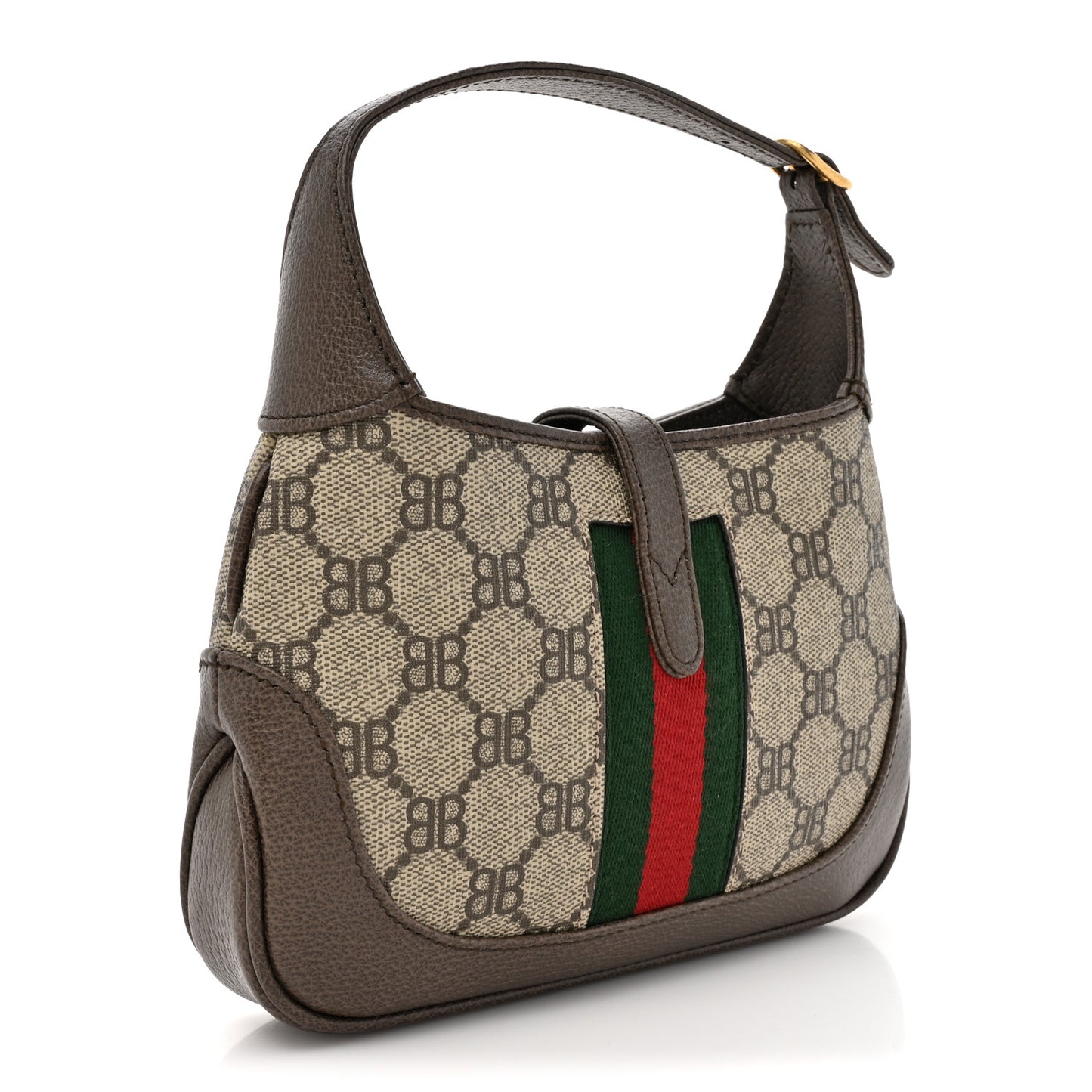 X BALENCIAGA BB Supreme Monogram Calfskin Web Mini Jackie 1961 Hobo Beige Ebony