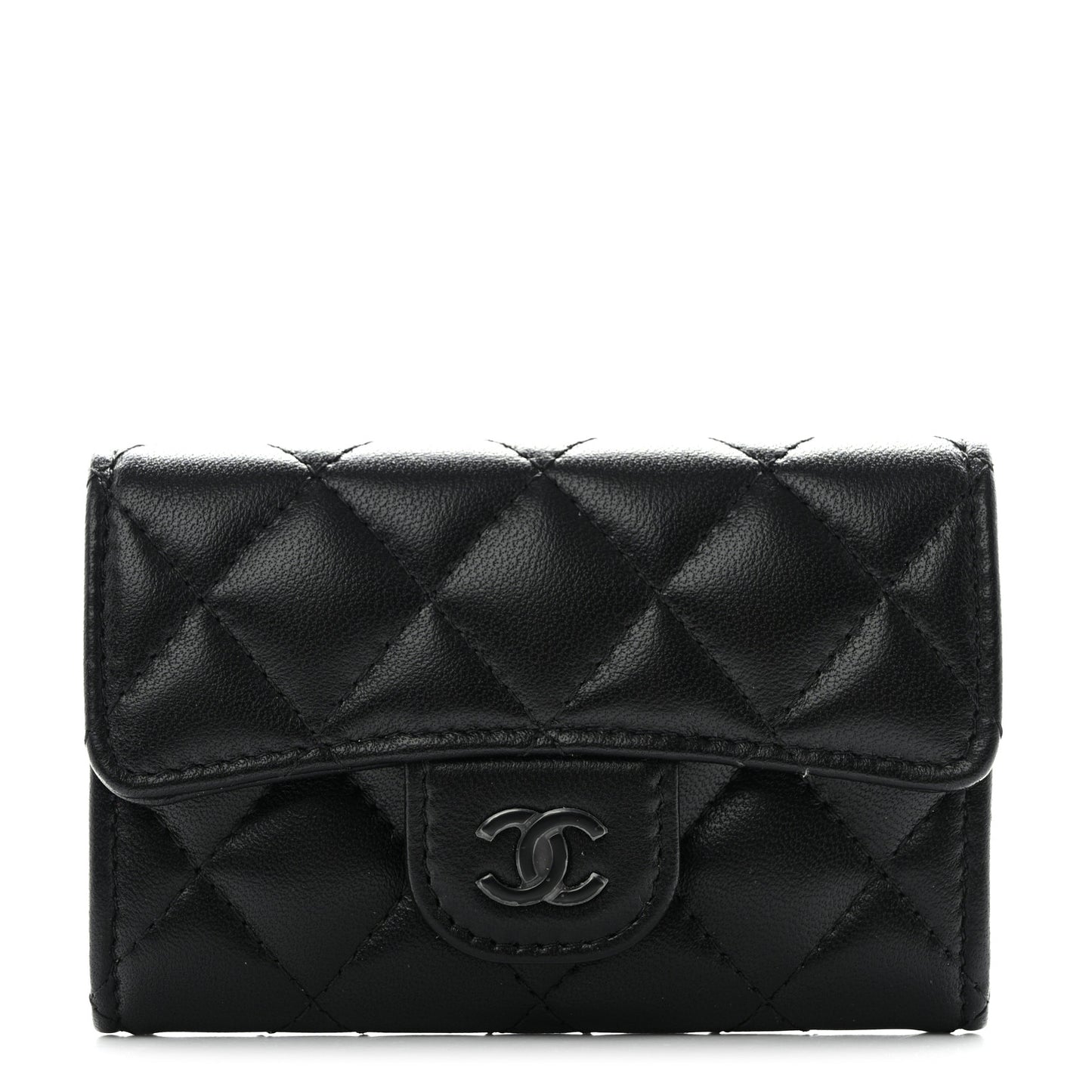 Lambskin Quilted Flap Card Holder Wallet So Black