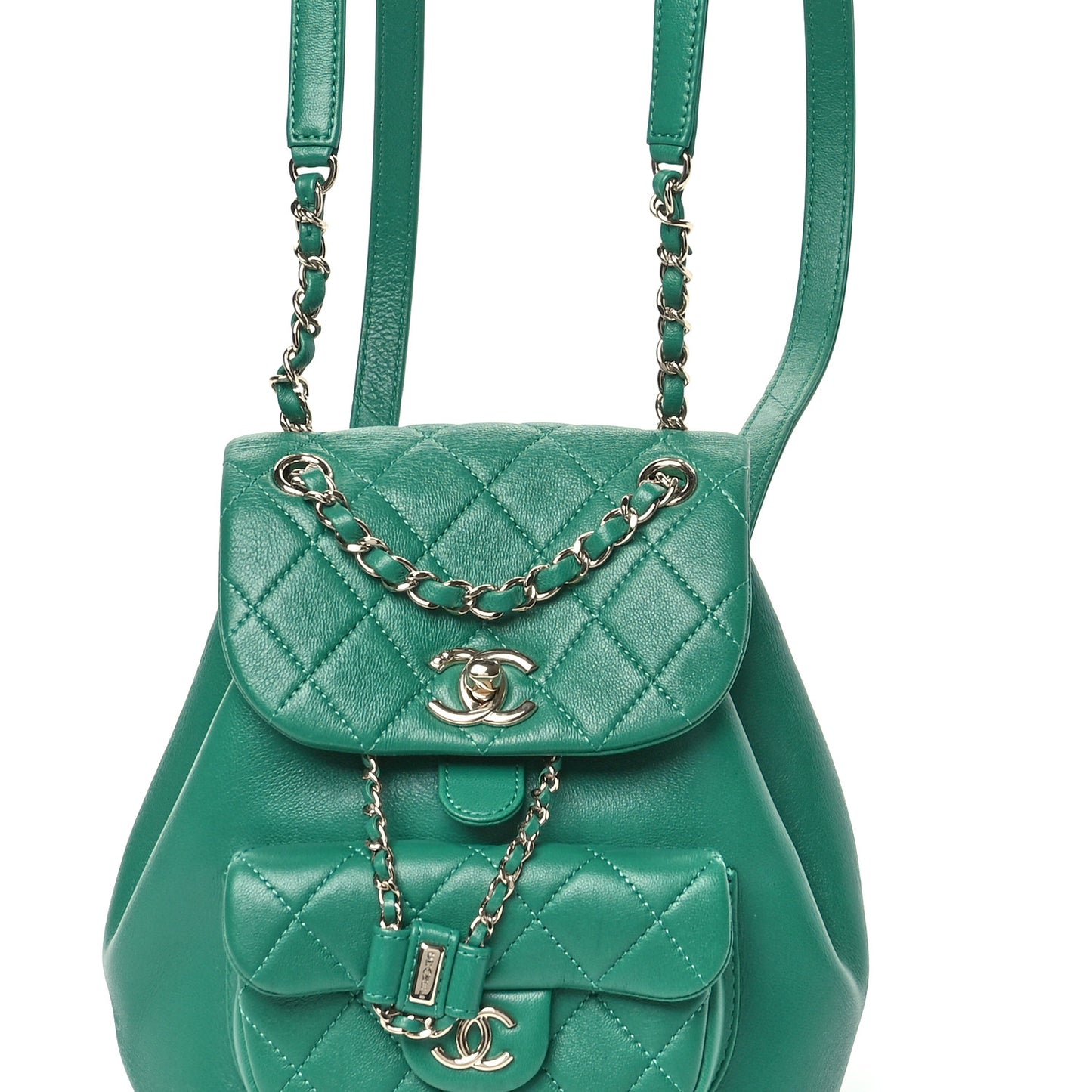 Lambskin Quilted Small Duma Drawstring Backpack Green