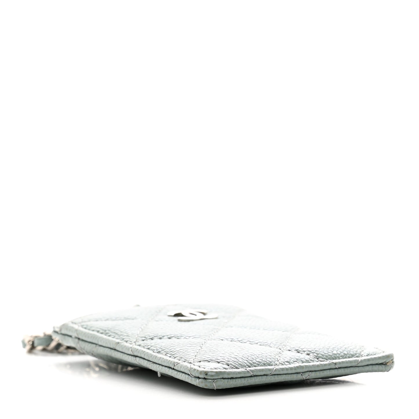 Caviar Quilted Card Holder On Chain Light Blue