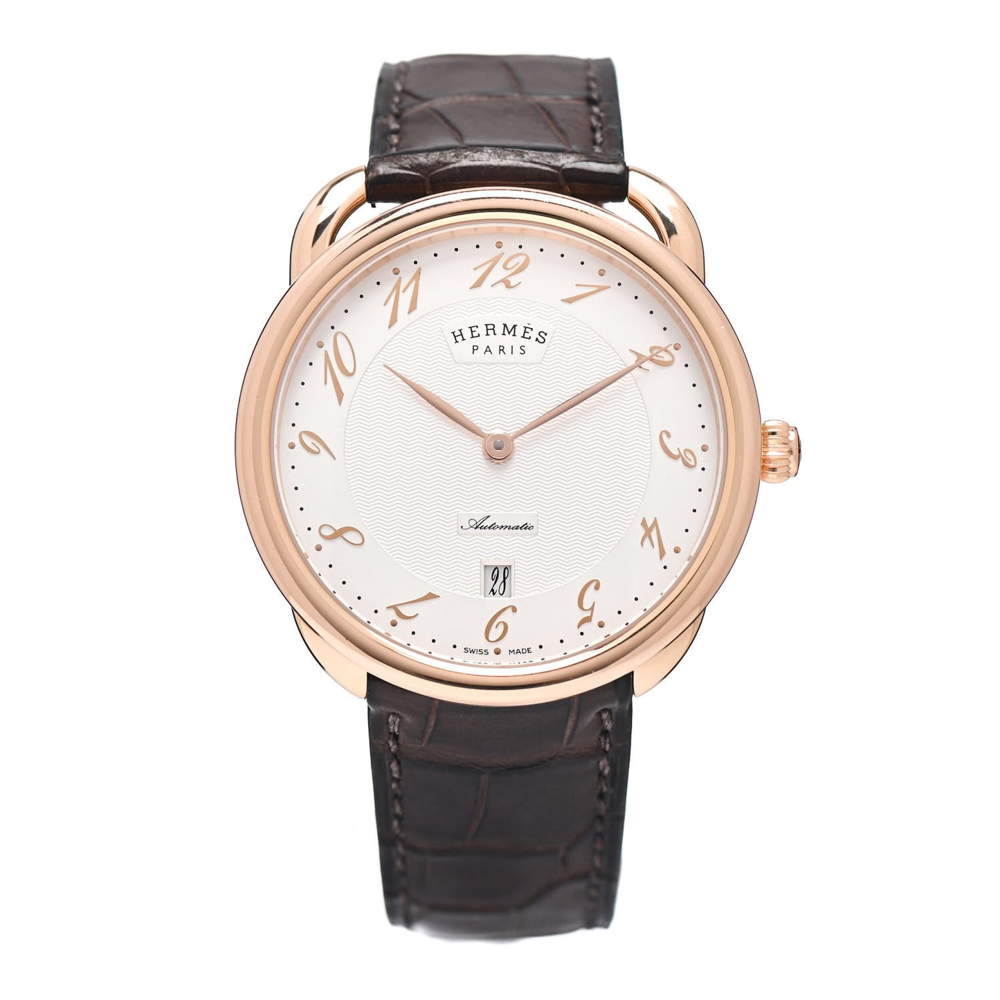 18K Rose Gold Alligator 39.5mm Arceau Automatic Watch Havane