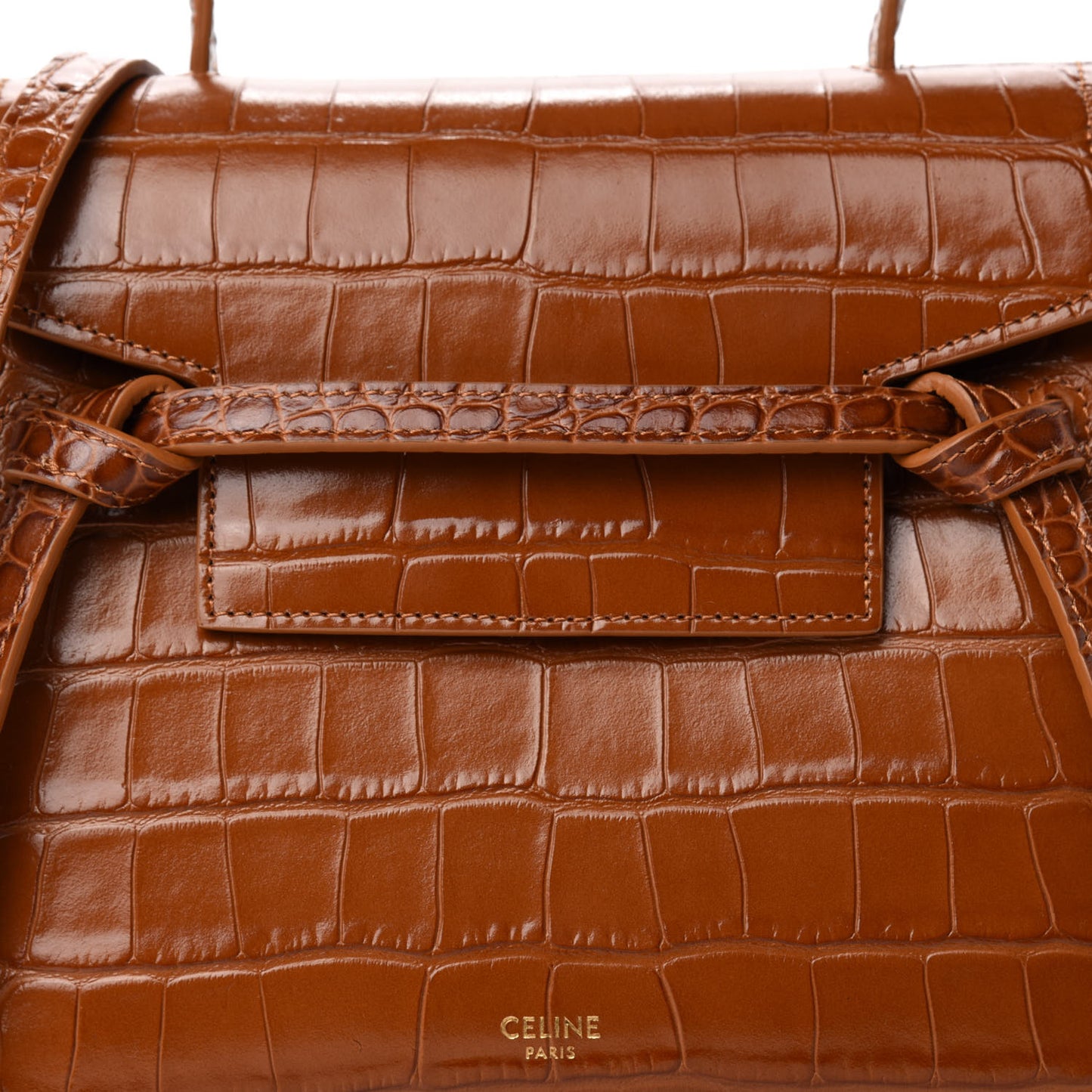 Calfskin Crocodile Embossed Nano Belt Bag Camel