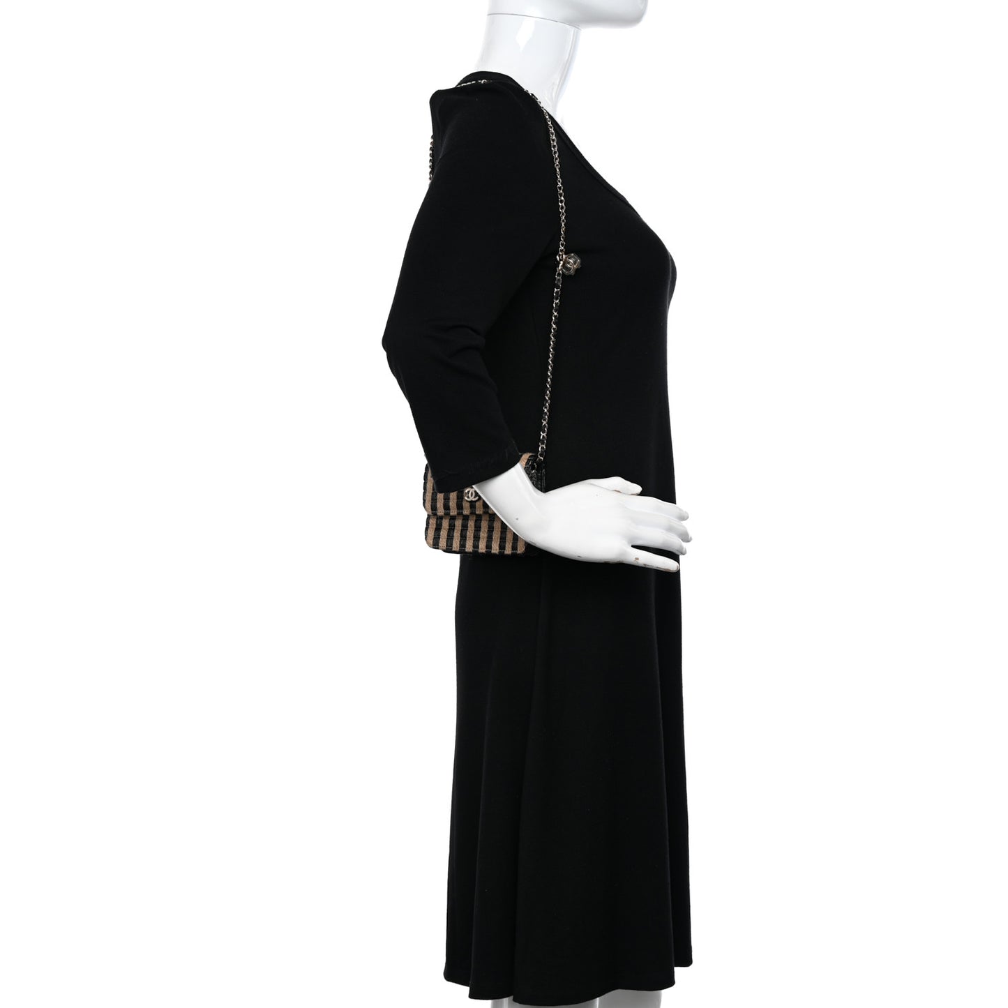Raffia Jute Striped Belt Bag Black Beige