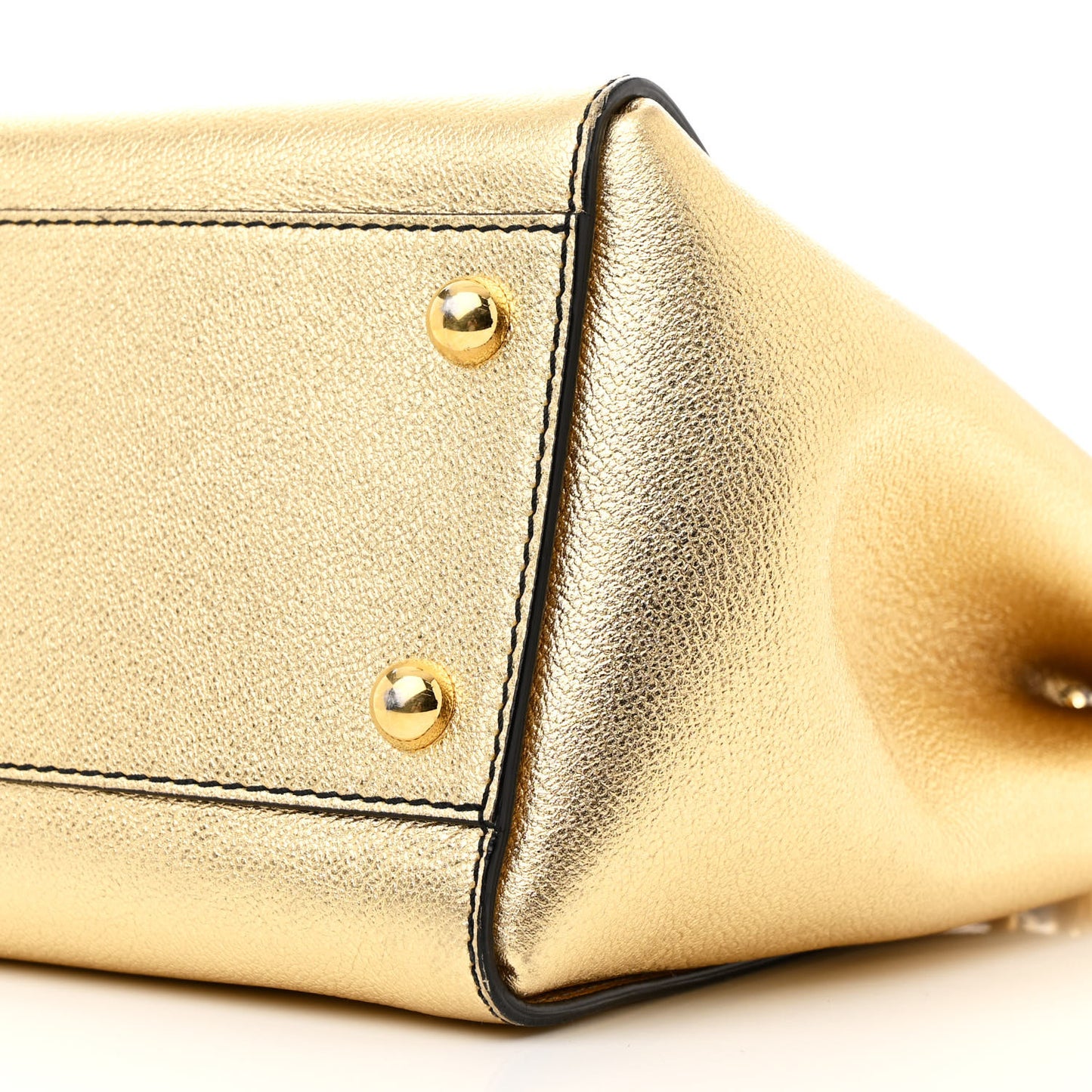 Metallic Soft Grain Calfskin Medium Buckle Tote Gold