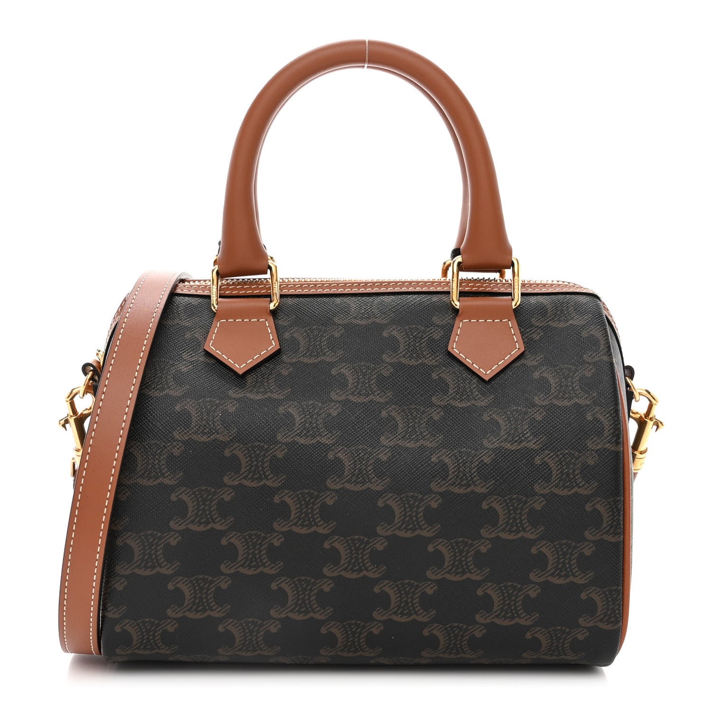 Triomphe Canvas Calfskin Small Boston Bag Tan